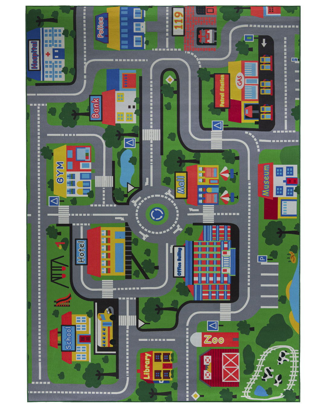 Tapis enfant – Bambini Borgo – rues, voiture, coloré