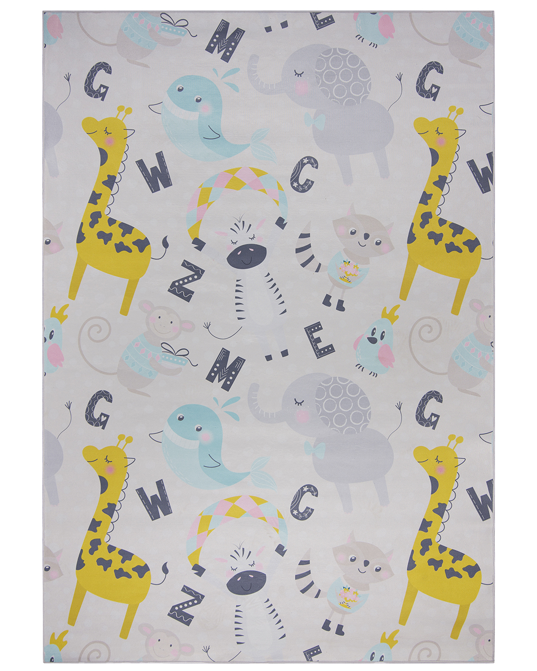 Tapis pour enfants – Animali Safari – animaux, lettres, multicolore