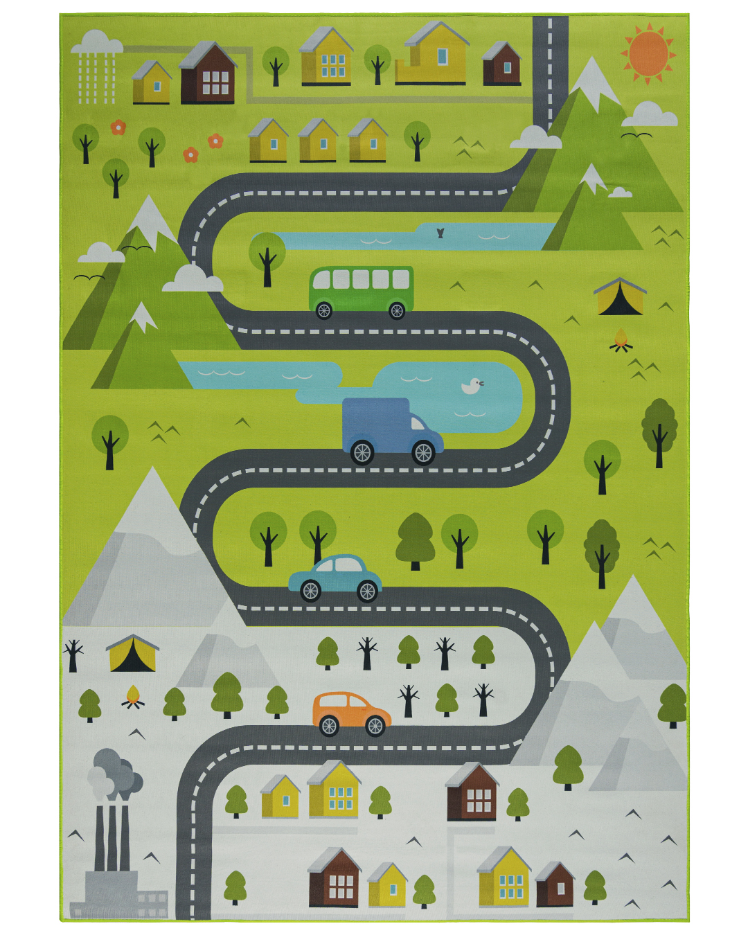 Tapis pour enfants / adolescents - Bambini Vetta - Rues, route, montagnes, vert, gris