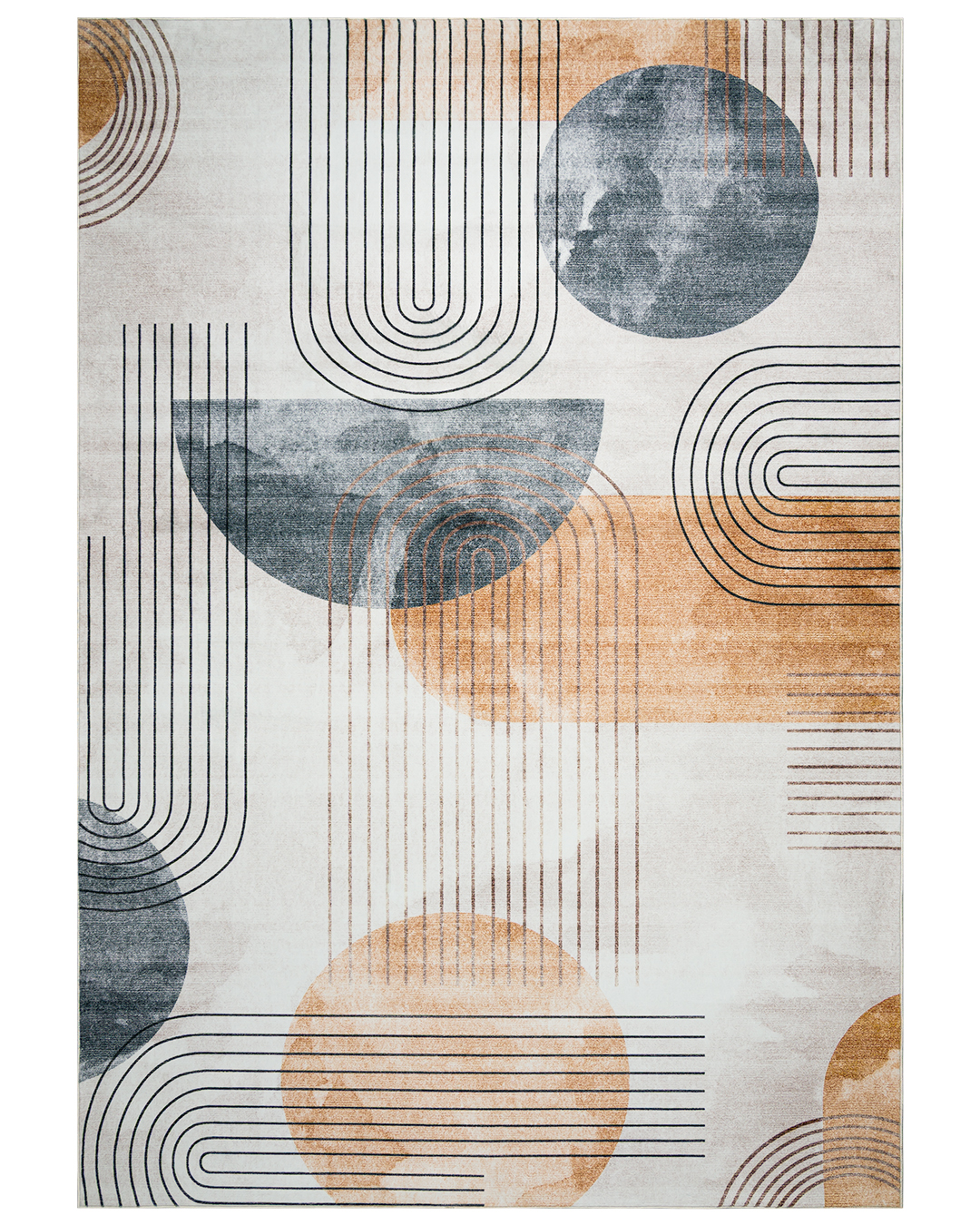 Tapis moderne - Vic Naranja - crème, orange et gris, avec motif géométrique