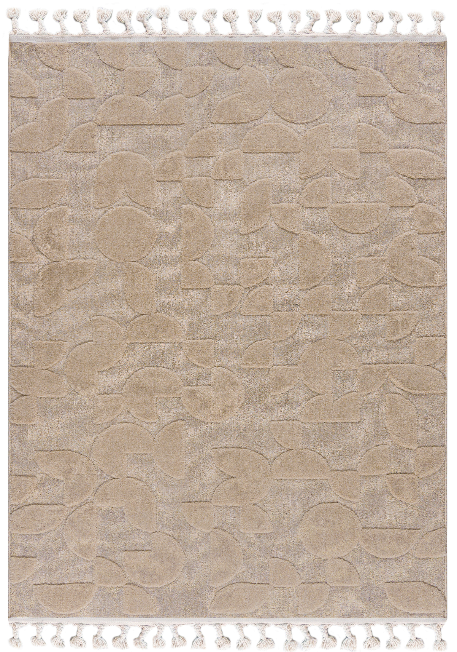 Tapis Moderne Rétro - Pisa Campo - avec franges, beige