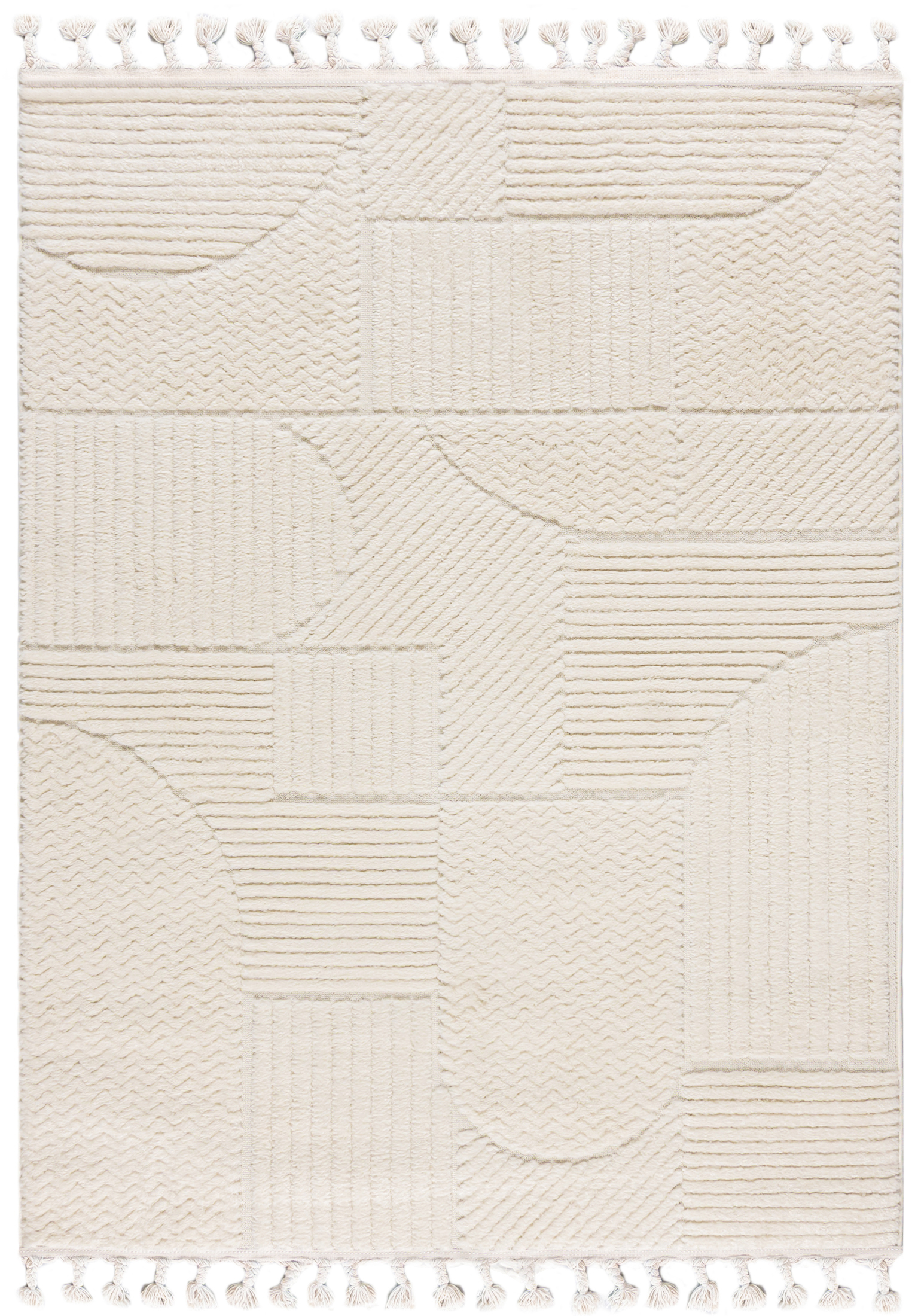 Tapis Moderne Rétro - Pisa Giro - avec franges, crème