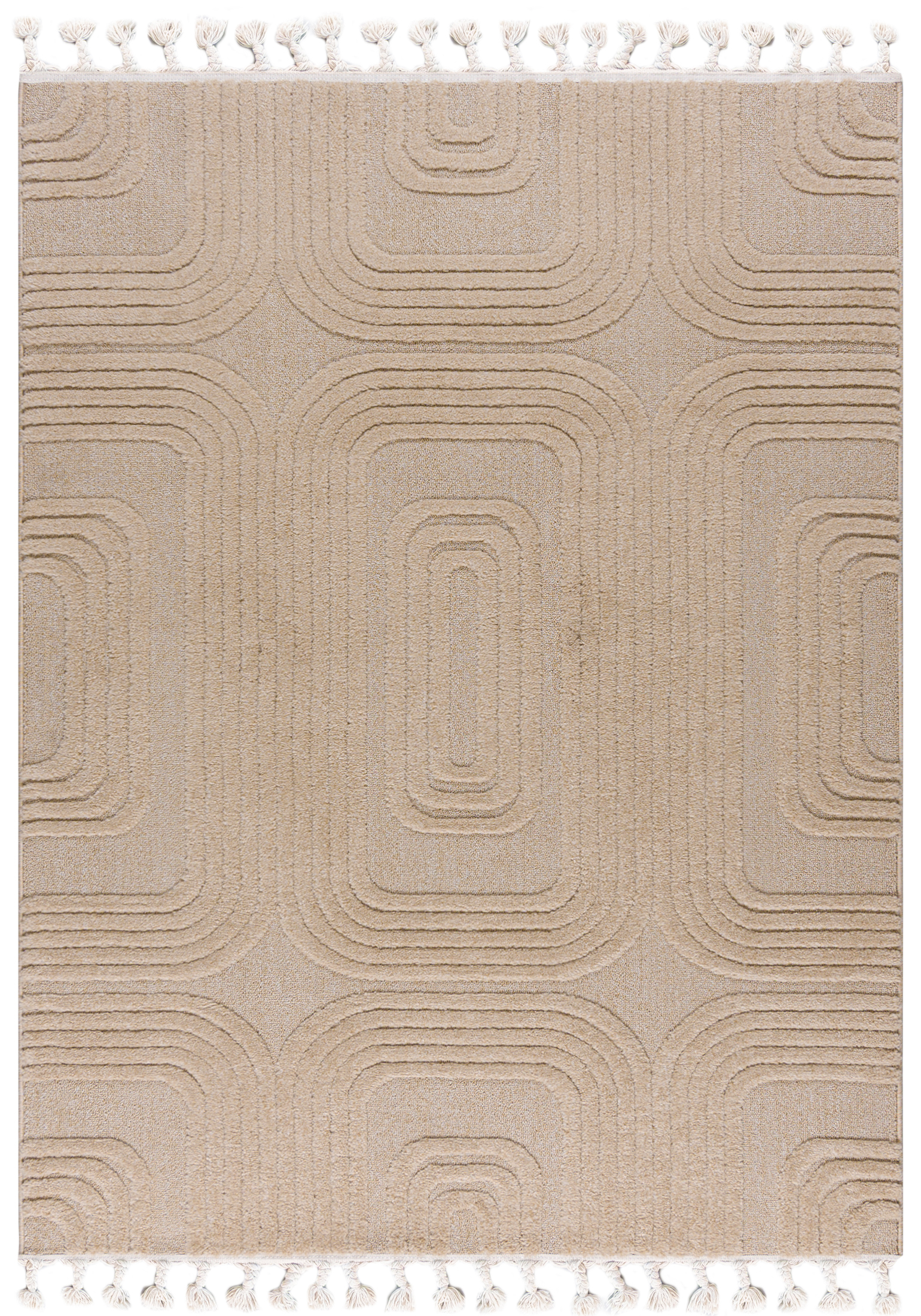 Tapis Moderne Rétro - Pisa Golfo - avec franges, beige