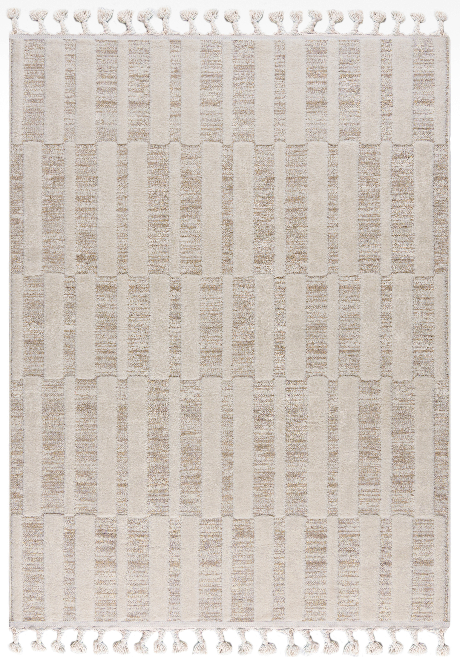 Tapis Moderne Rétro - Pisa Orzo - avec franges, crème, beige