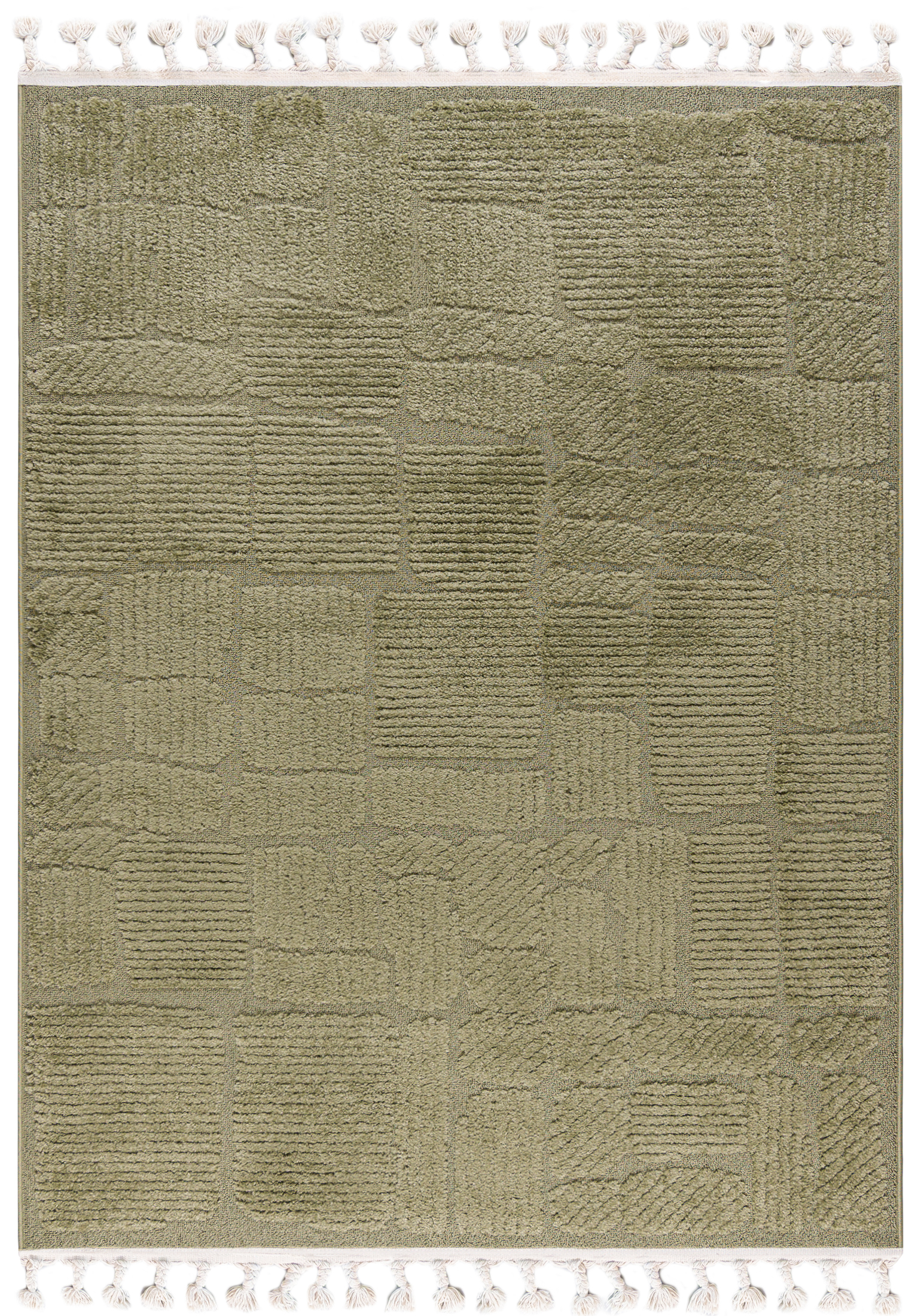 Tapis Moderne Rétro - Pisa Ortica - avec franges, vert clair