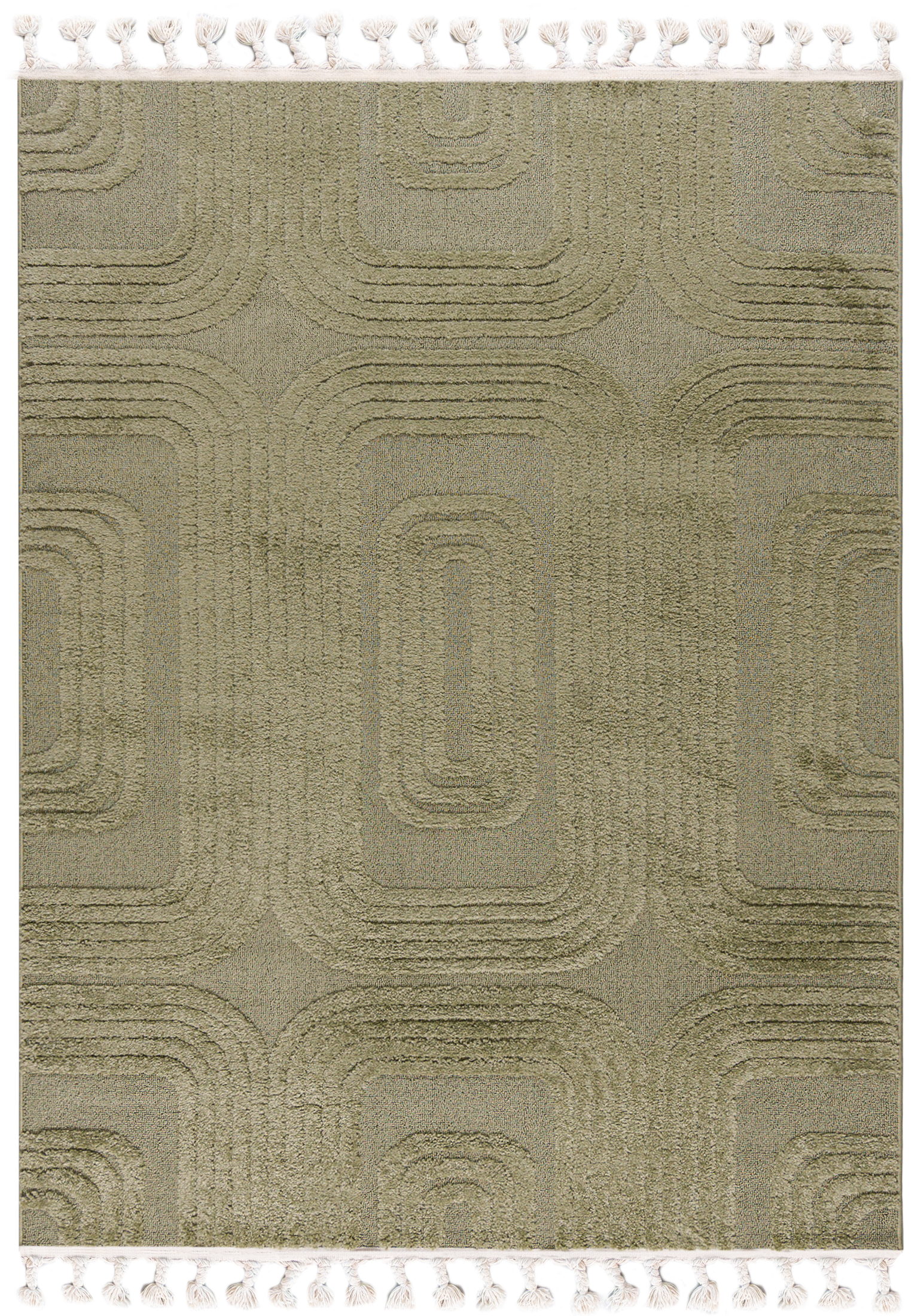 Tapis Moderne Rétro - Pisa Riva - avec franges, vert