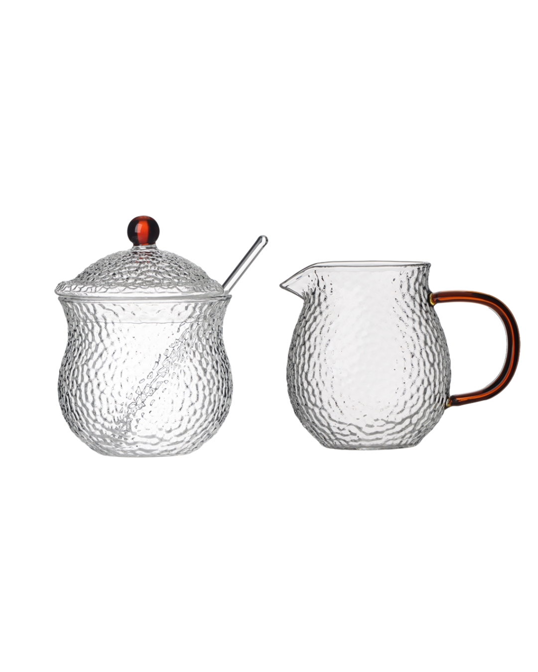 Sucrier 250 ml et pot à lait 250 ml, ensemble en verre borosilicaté - Caldi Petril - transparent, anse couleur ambre