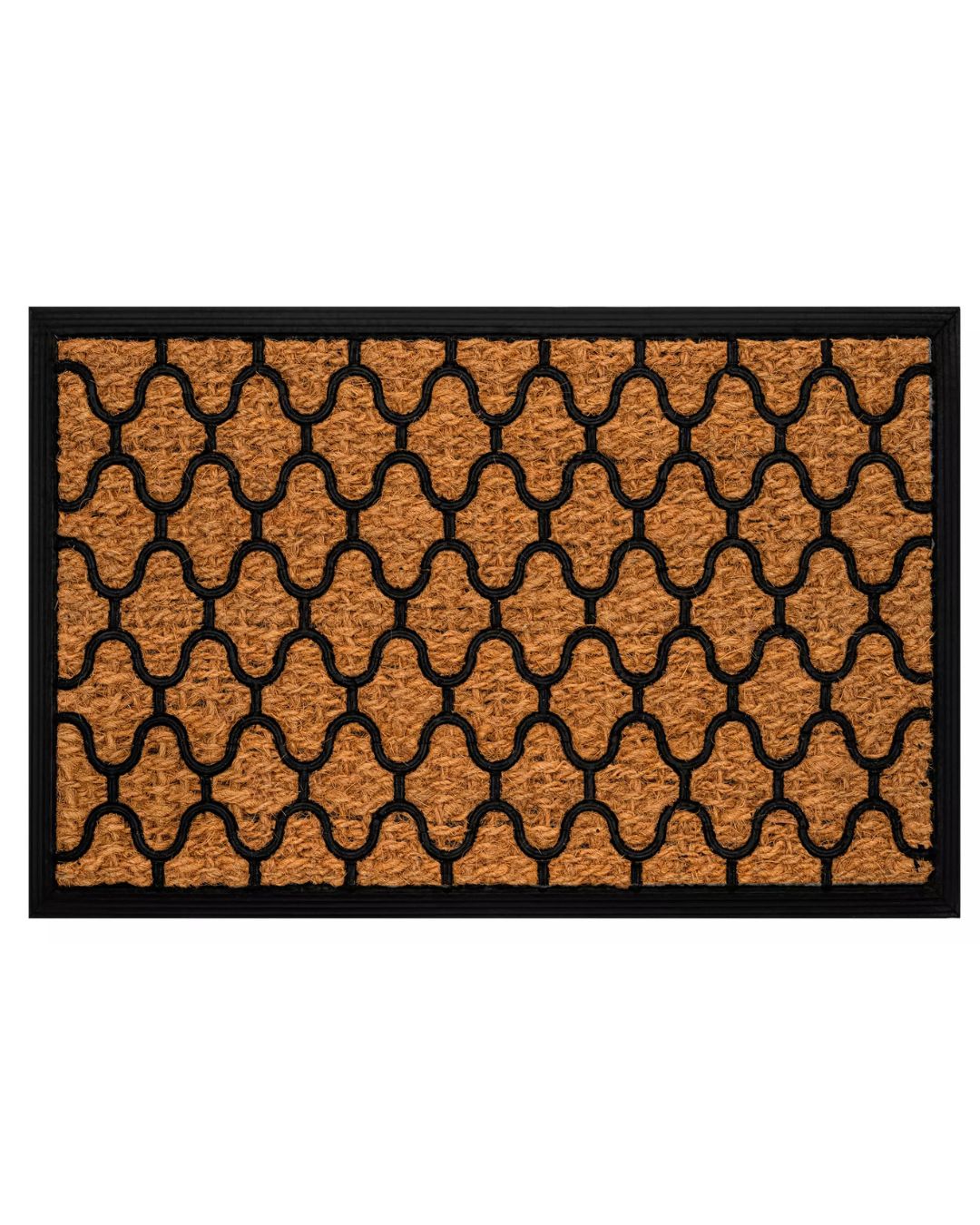 Paillasson en coco - Calla 3104 - beige et noir avec grille en caoutchouc, antidérapant et facile à entretenir