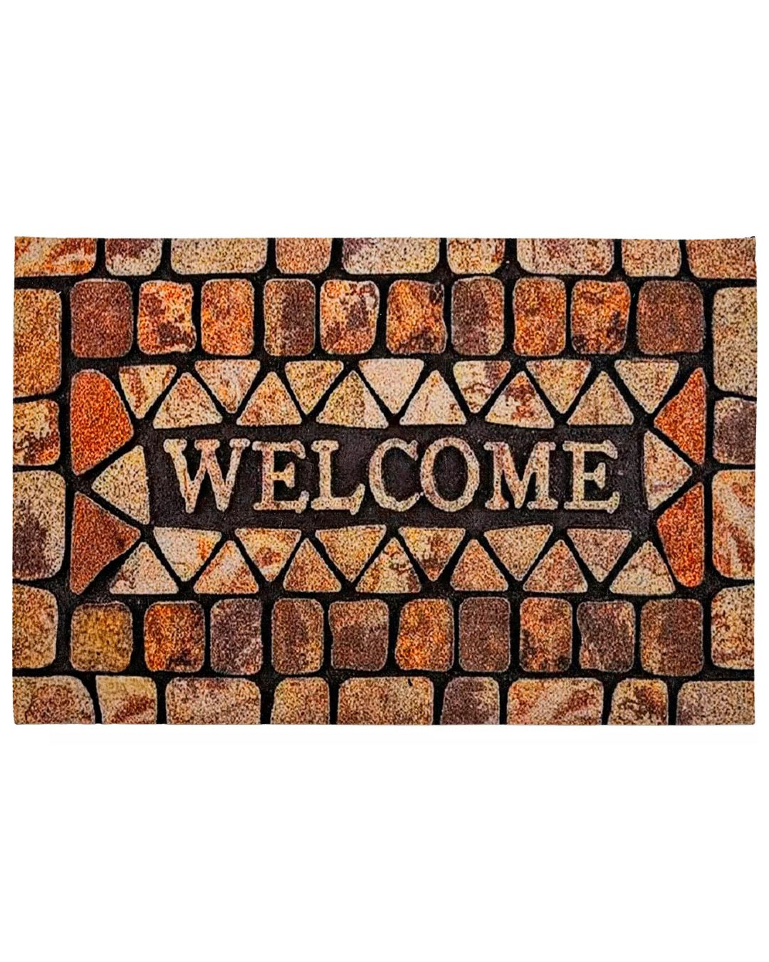 Paillasson textile - Print 9006 - beige et marron, avec inscription Welcome, antidérapant et facile d'entretien