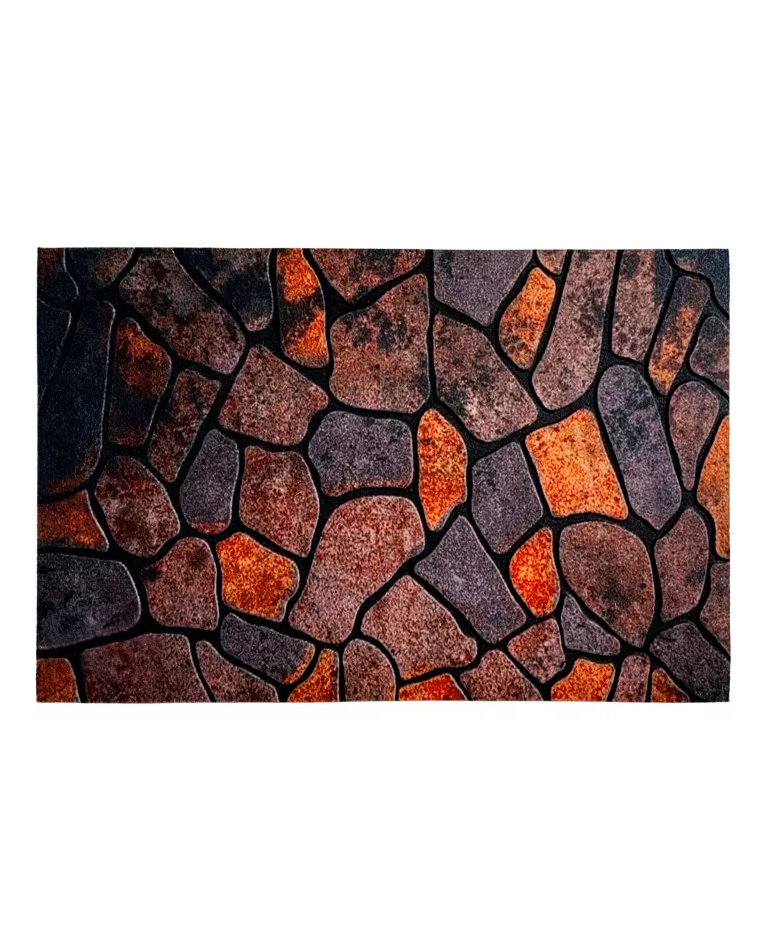 Paillasson textile - Print 9005 - marron, avec motif pierre, antidérapant et facile d'entretien