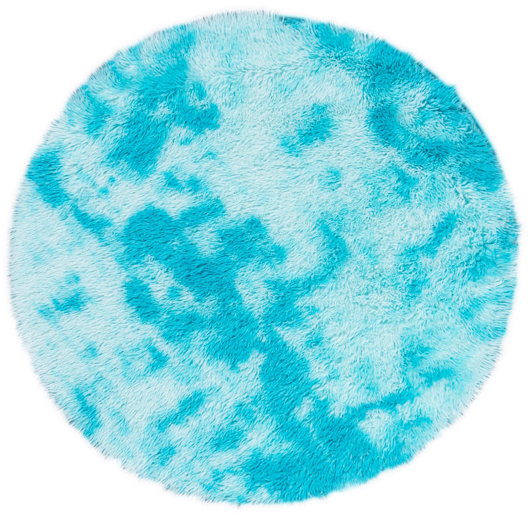Tapis Shaggy à poils longs Silk_Dyed Circle unicolore SOLID BLUE - turquoise