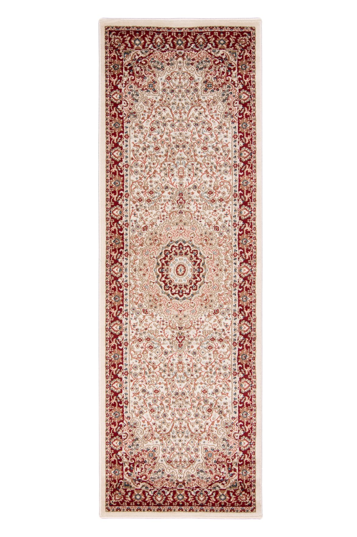 Tapis de couloir Traditionnel NEMRUT 8582T BLANC rouge avec crème