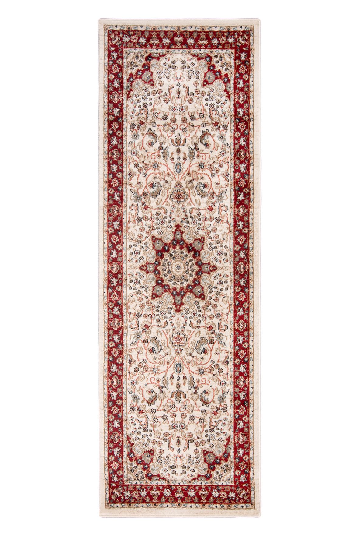 Tapis de couloir Traditionnel NEMRUT 9473A BLANC rouge avec crème