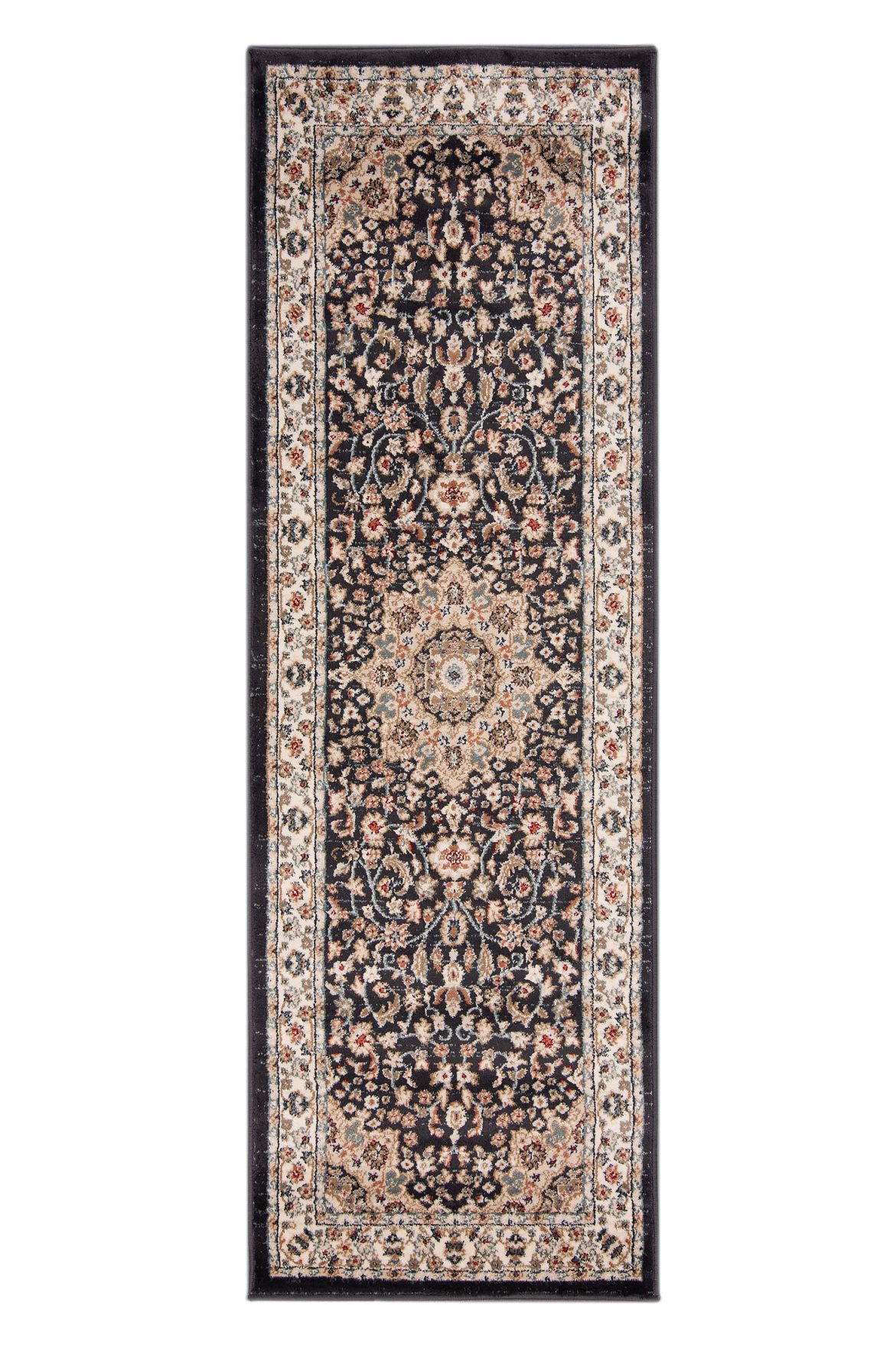 Tapis de couloir Traditionnel NEMRUT 9473B ANTHRACITE noir avec beige