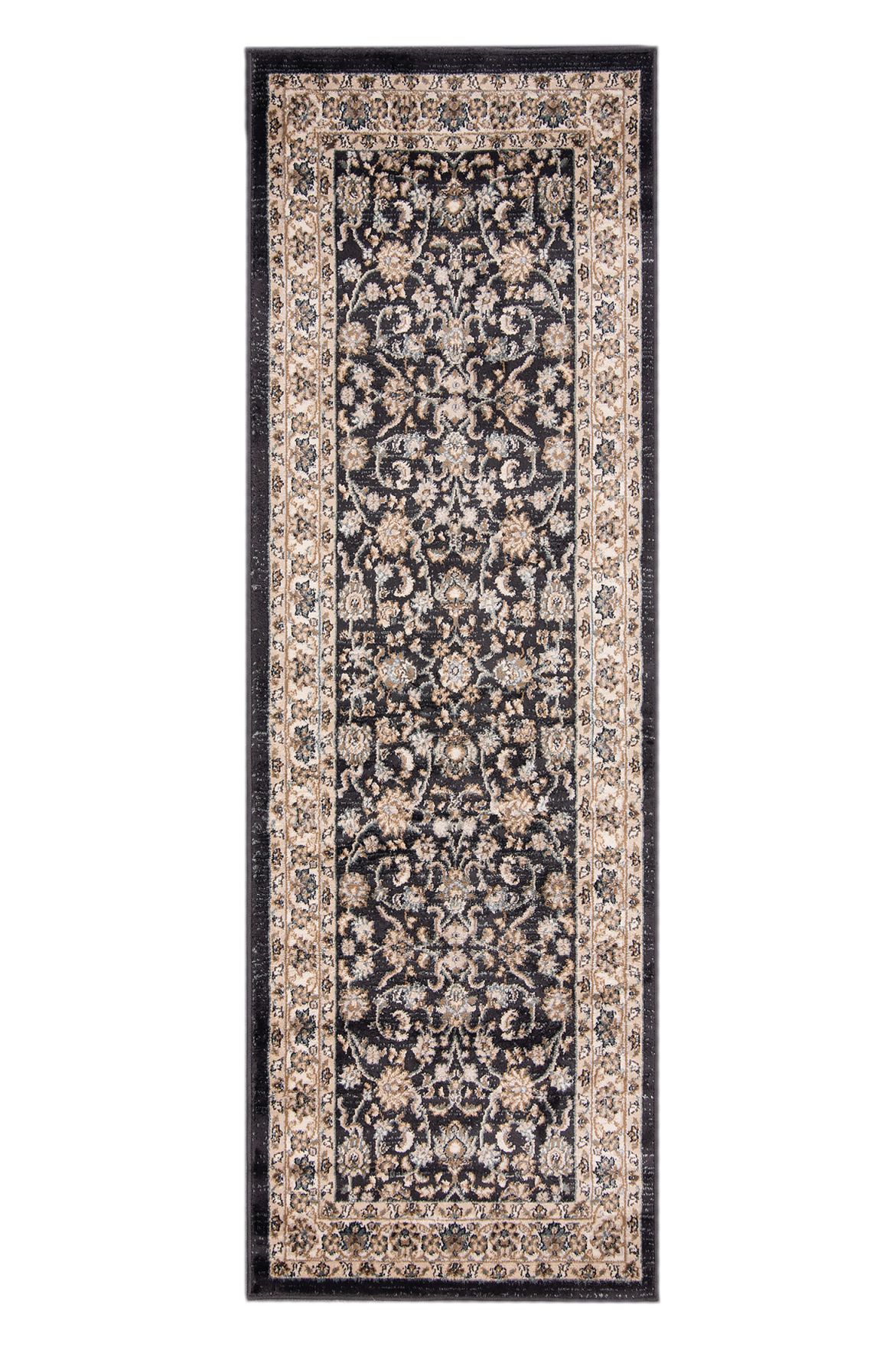Tapis de couloir Traditionnel Ornement NEMRUT L423B ANTHRACITE noir et beige