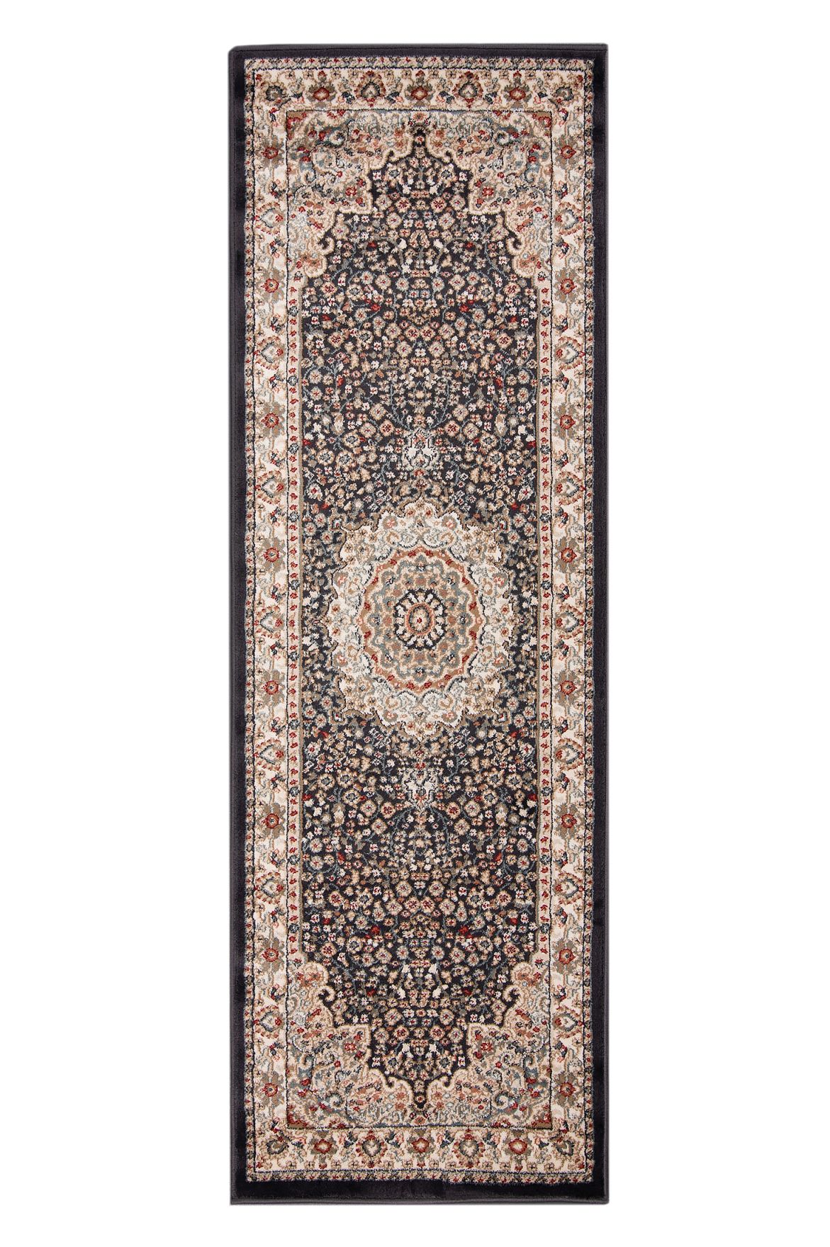 Tapis de couloir Traditionnel NEMRUT 8582A ANTHRACITE noir et beige