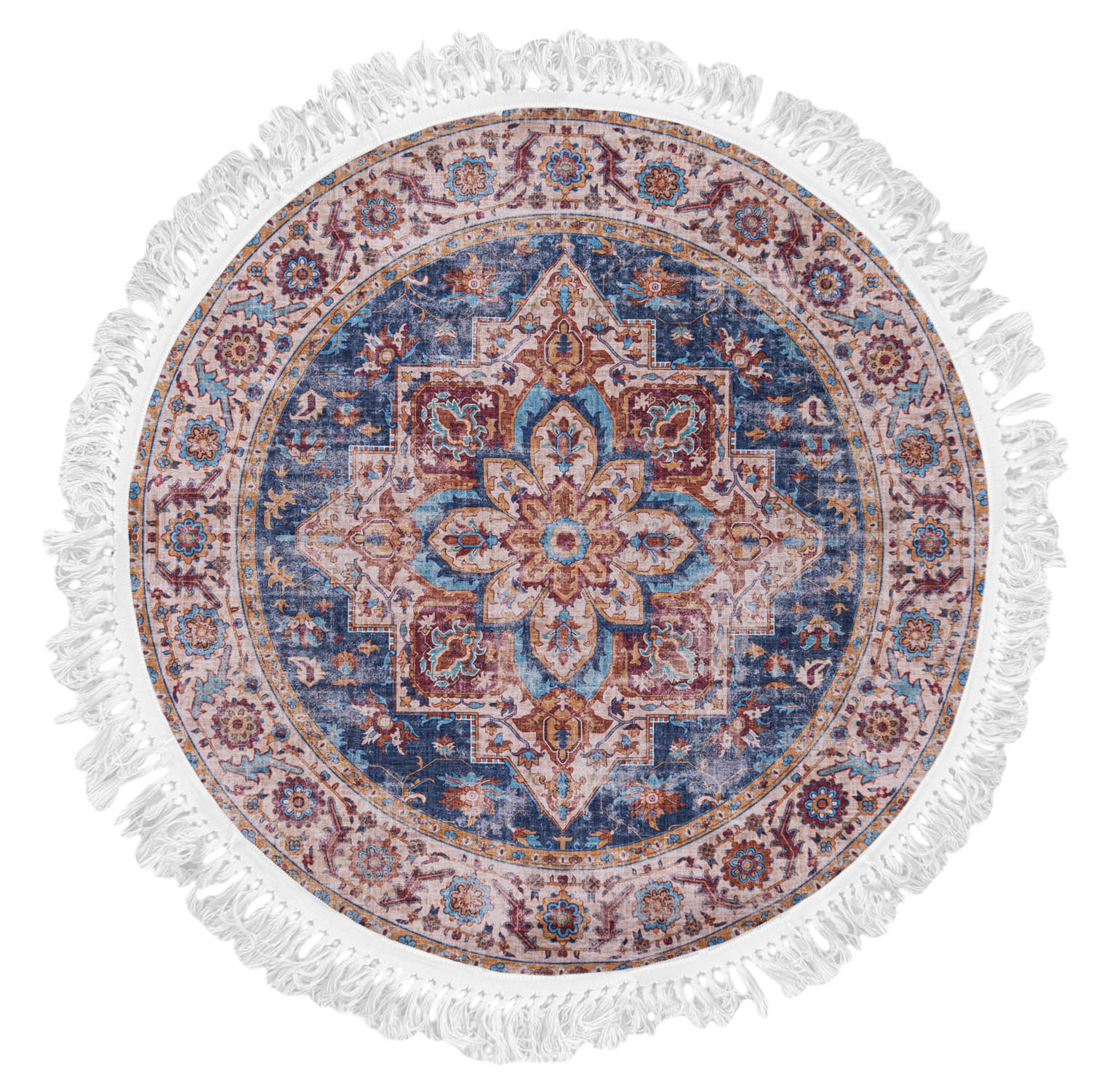 Tapis rond traditionnel ANKARA Y_169A IMPRIMÉ - vintage, rouge, bleu