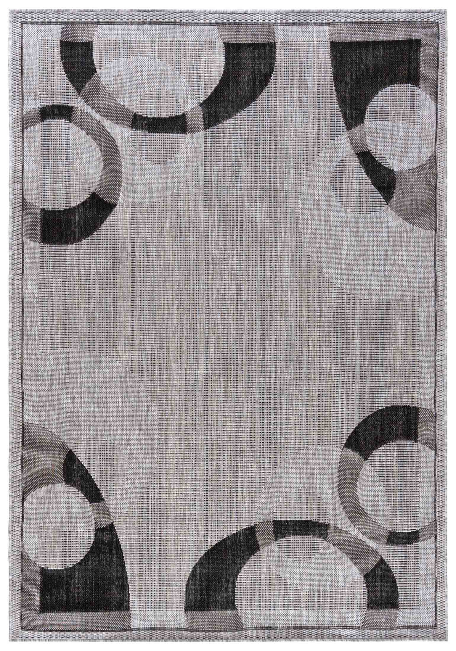 MELISSA KH80A Tapis rayé intérieur/extérieur - rétro, géométrique, graphite, gris