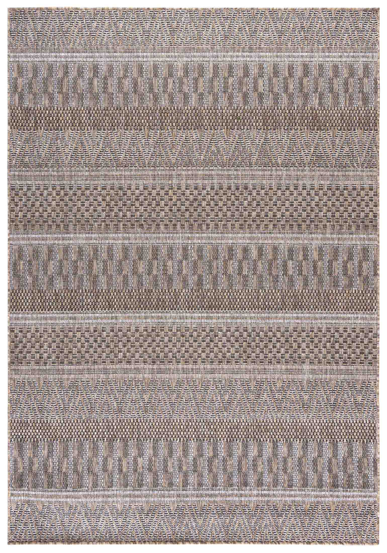 MELISSA KF85A Tapis rayé intérieur/extérieur - moderne, rayures, beige, marron, crème
