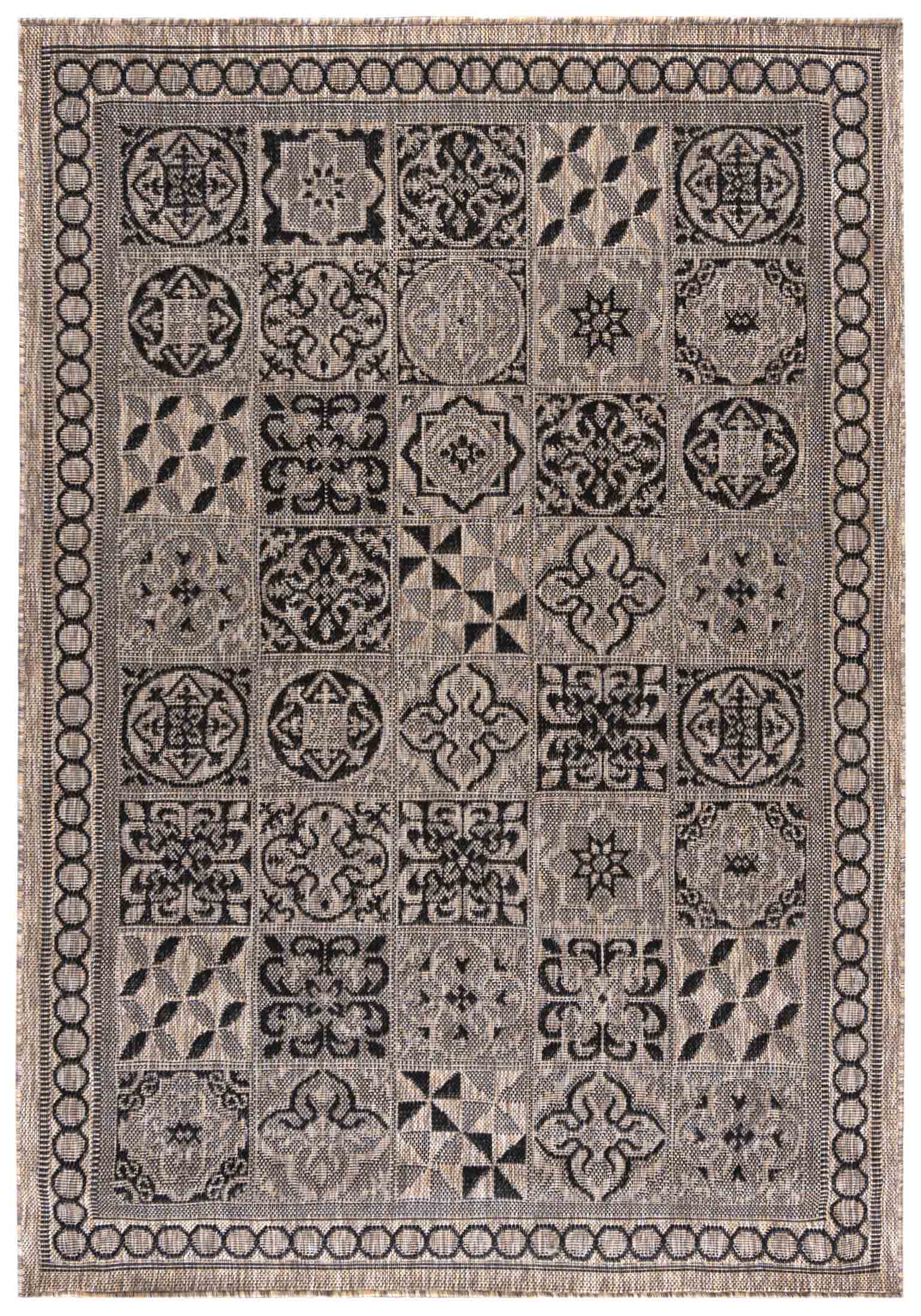MELISSA KF87A Tapis à rayures intérieur/extérieur tissé à plat - patchwork, beige, marron, crème