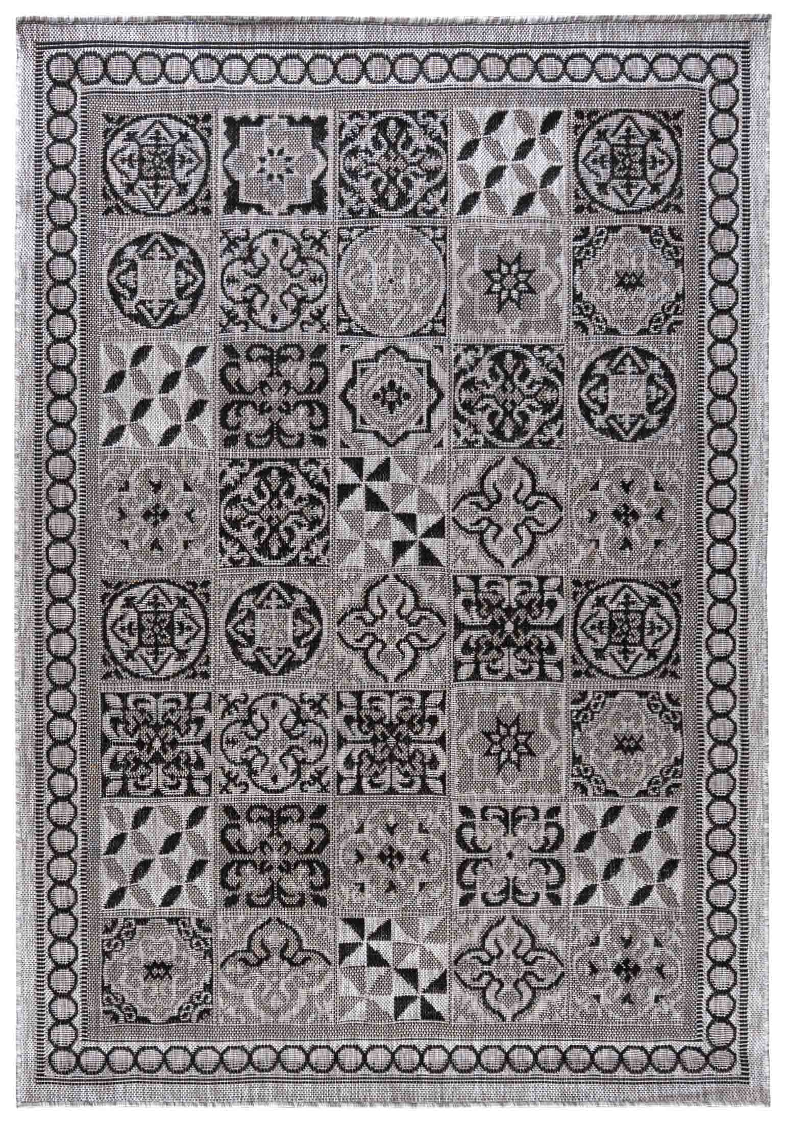 MELISSA KF87A Tapis à rayures intérieur/extérieur tissé à plat - moderne, patchwork, graphite, gris