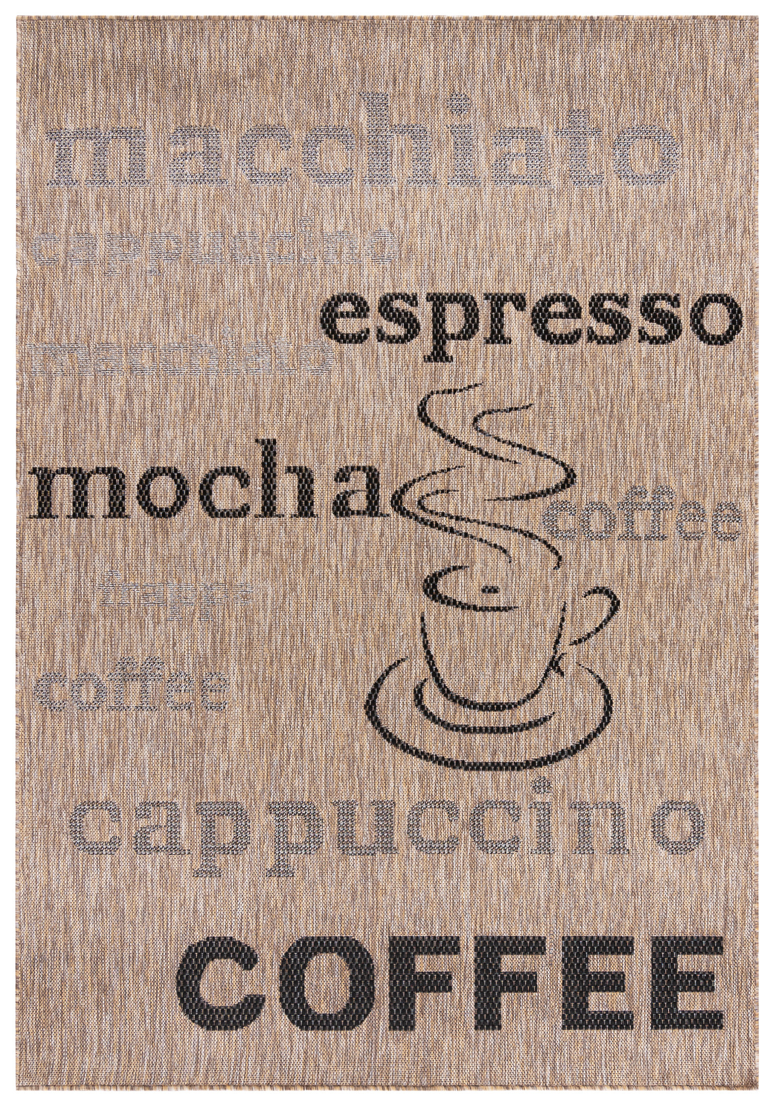 MELISSA KF88A Tapis rayé intérieur/extérieur - inscriptions, café, beige, crème