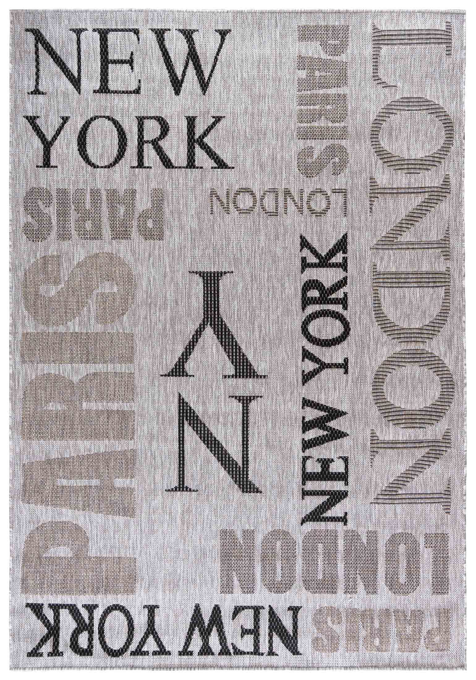 MELISSA KH79A Tapis rayé d'intérieur/extérieur - moderne, new york london, graphite, gris