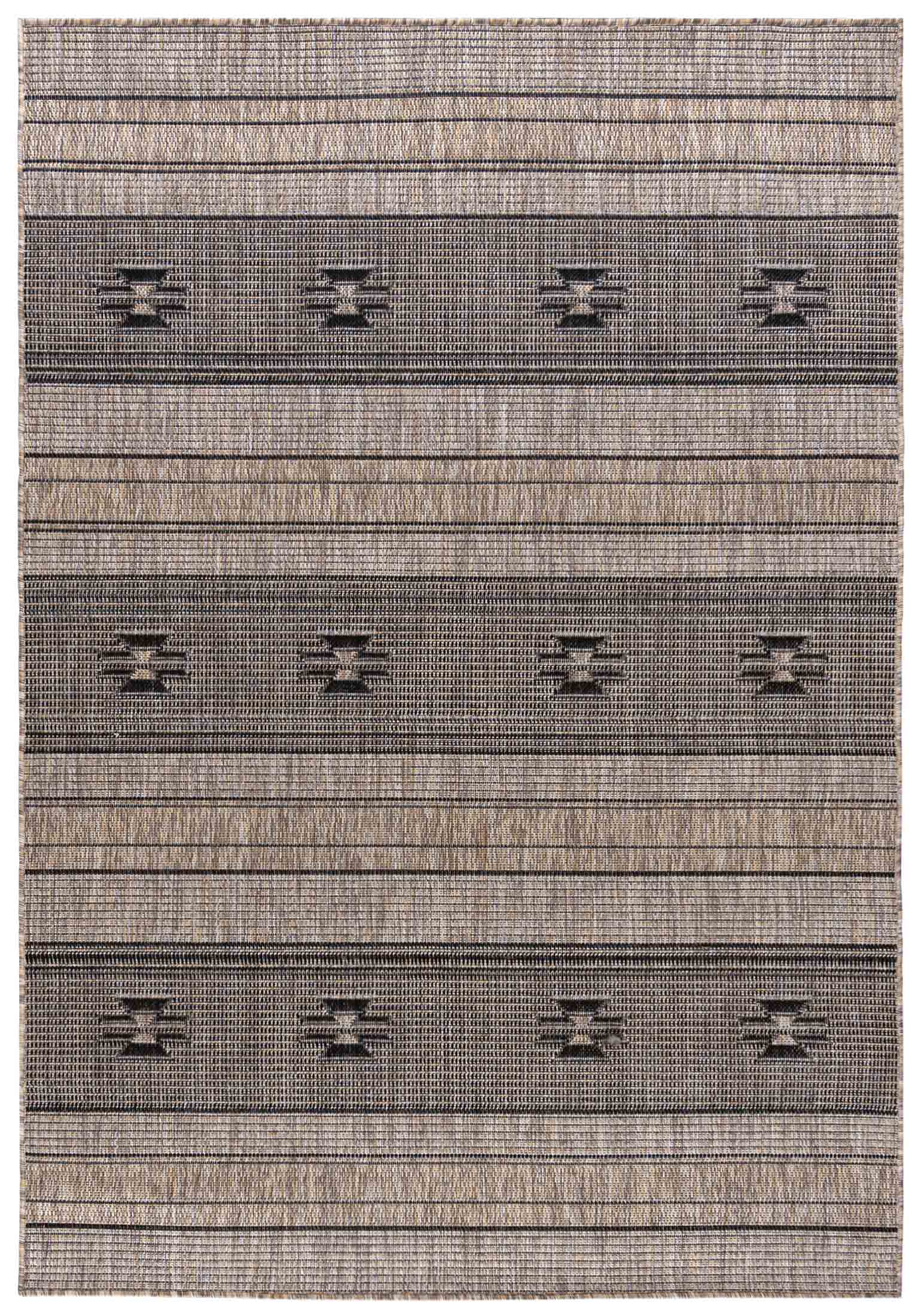 Tapis rayé intérieur/extérieur,  plat MELISSA KL71A - boho, rayures, beige, marron, crème