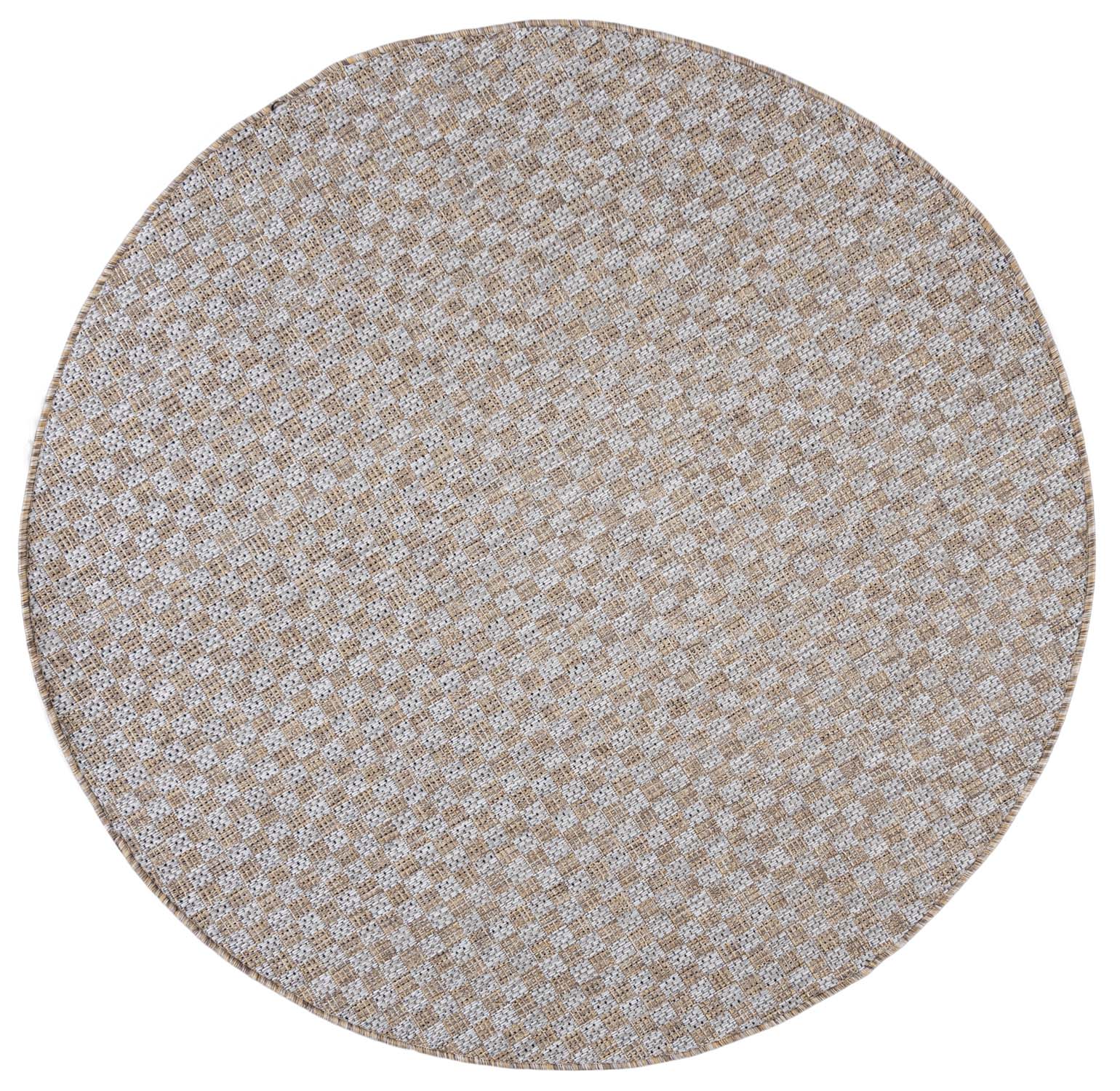 Tapis rond d'extérieur en tons naturels de brun VERANDA KM26A, imperméable, sur la terrasse, le balcon