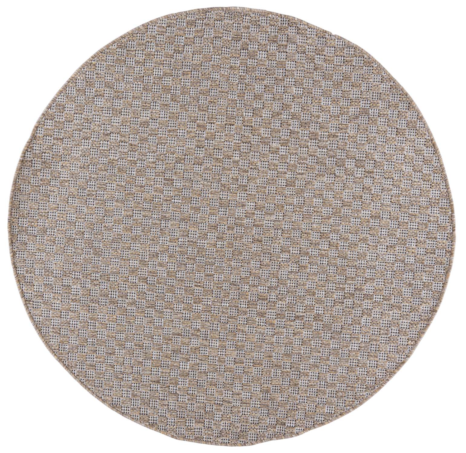Tapis rond d'extérieur en tons naturels de brun VERANDA KM26A, imperméable, sur la terrasse, le balcon