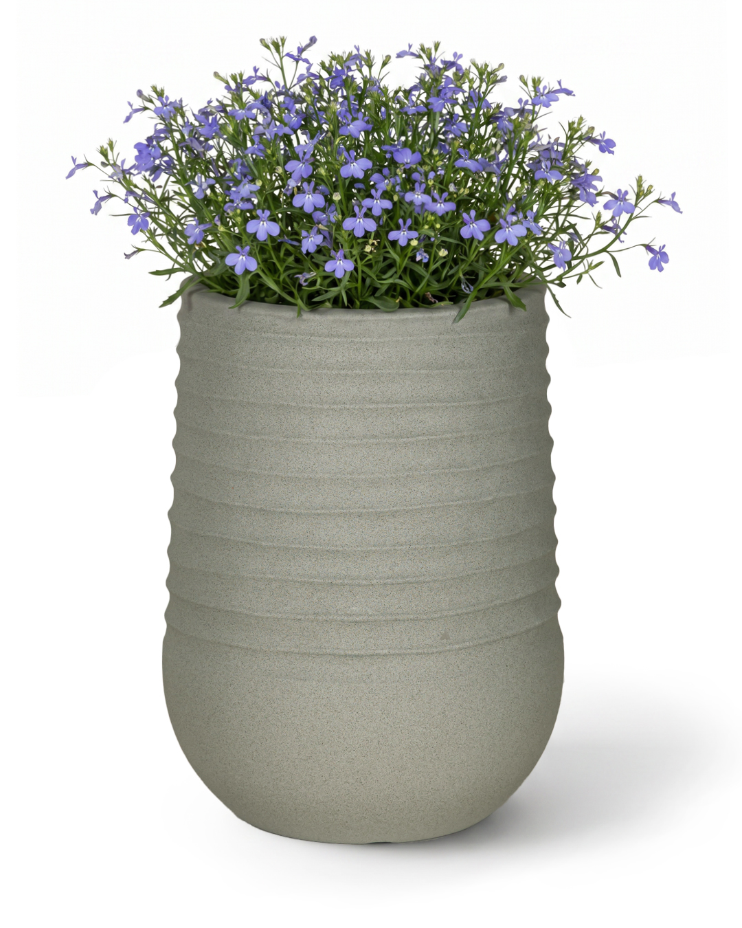 Pot de fleurs rond en plastique - Costa Grey - gris, mat, rainuré, pour jardin et terrasse