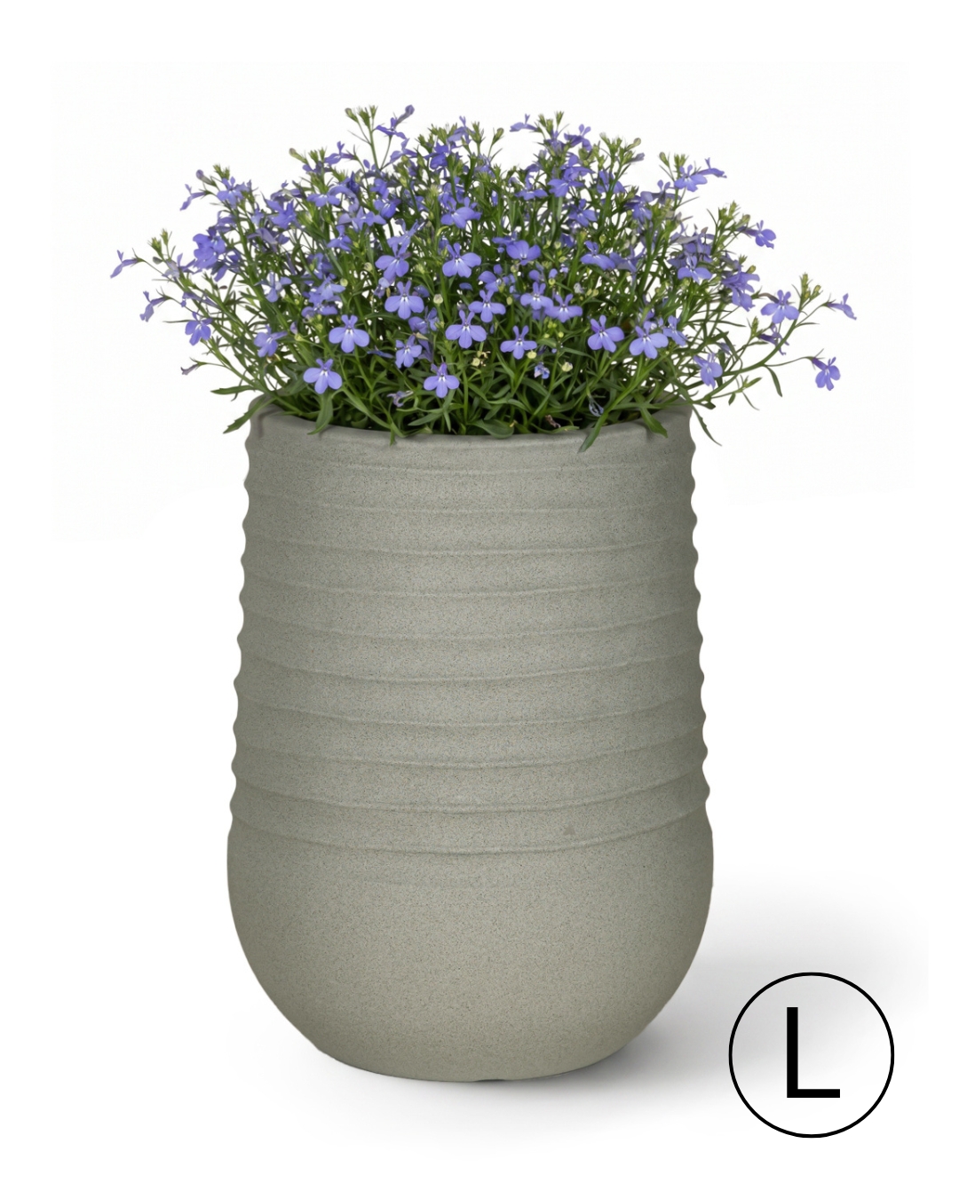 Pot rond de jardin / terrasse 53 cm x 53 cm x 70 cm - Costa L - pot en plastique, gris, mat, rainuré