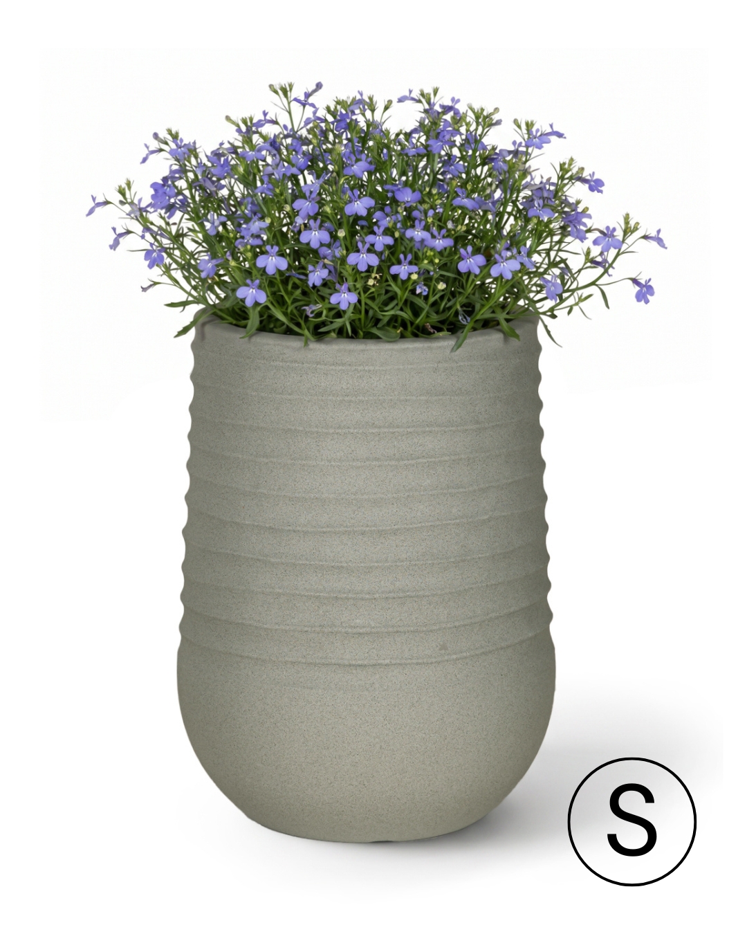 Pot rond de jardin / terrasse 29 cm x 29 cm x 37 cm - Costa S - pot en plastique, gris, mat, rainuré