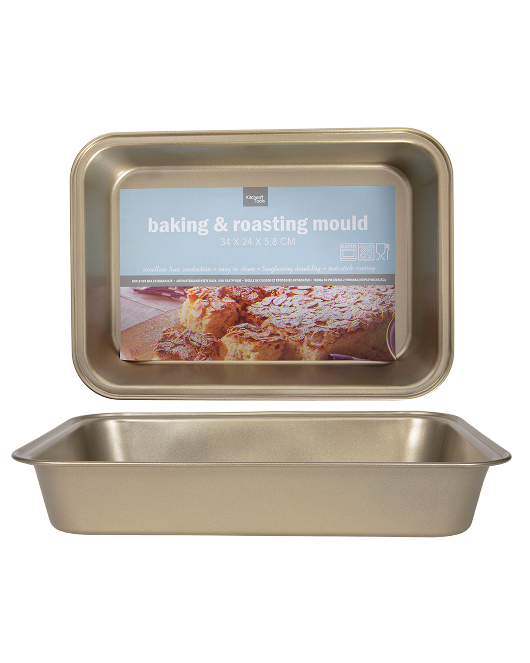Moule à pâtisserie 34 × 24 × 5 cm – Forno Rosto – grand moule rectangulaire doré pour gâteaux et gratins