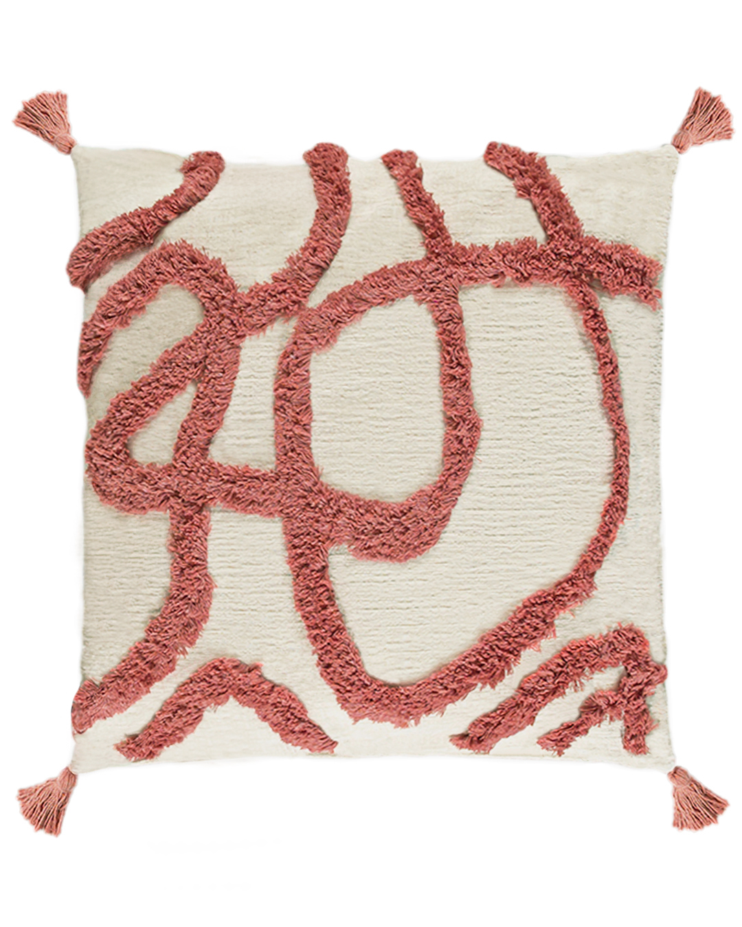 Coussin décoratif avec rembourrage, 45 x 45 cm - Labirinto Arancio - avec franges, beige, orange