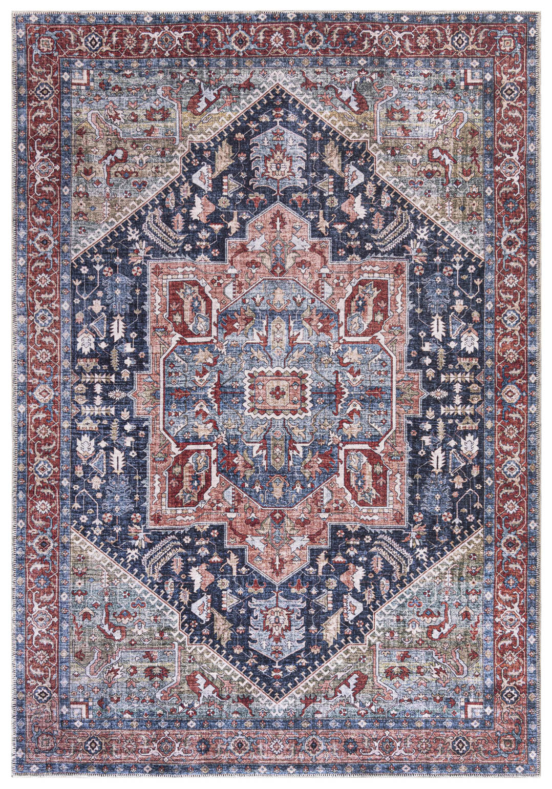 Tapis Boho, végétal - Marsala Marina - rose, bleu marine, beige