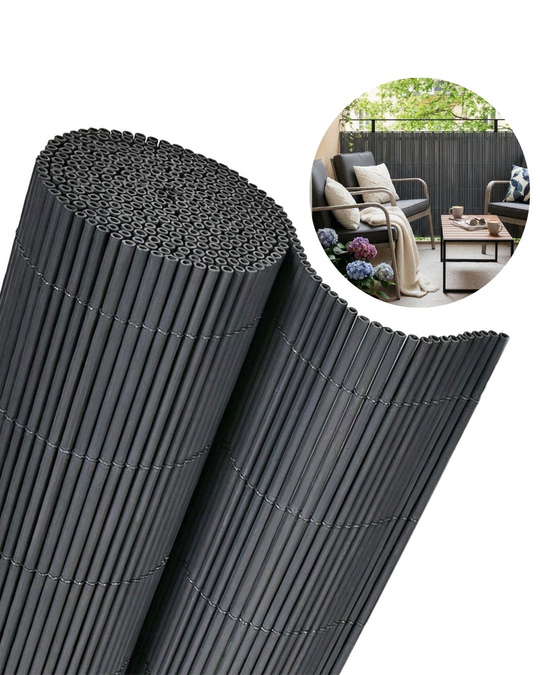 Brise-vue balcon de jardin, Brise-vue jardin en PVC / natte imitation bambou - Tubo Antracite - anthracite, moderne