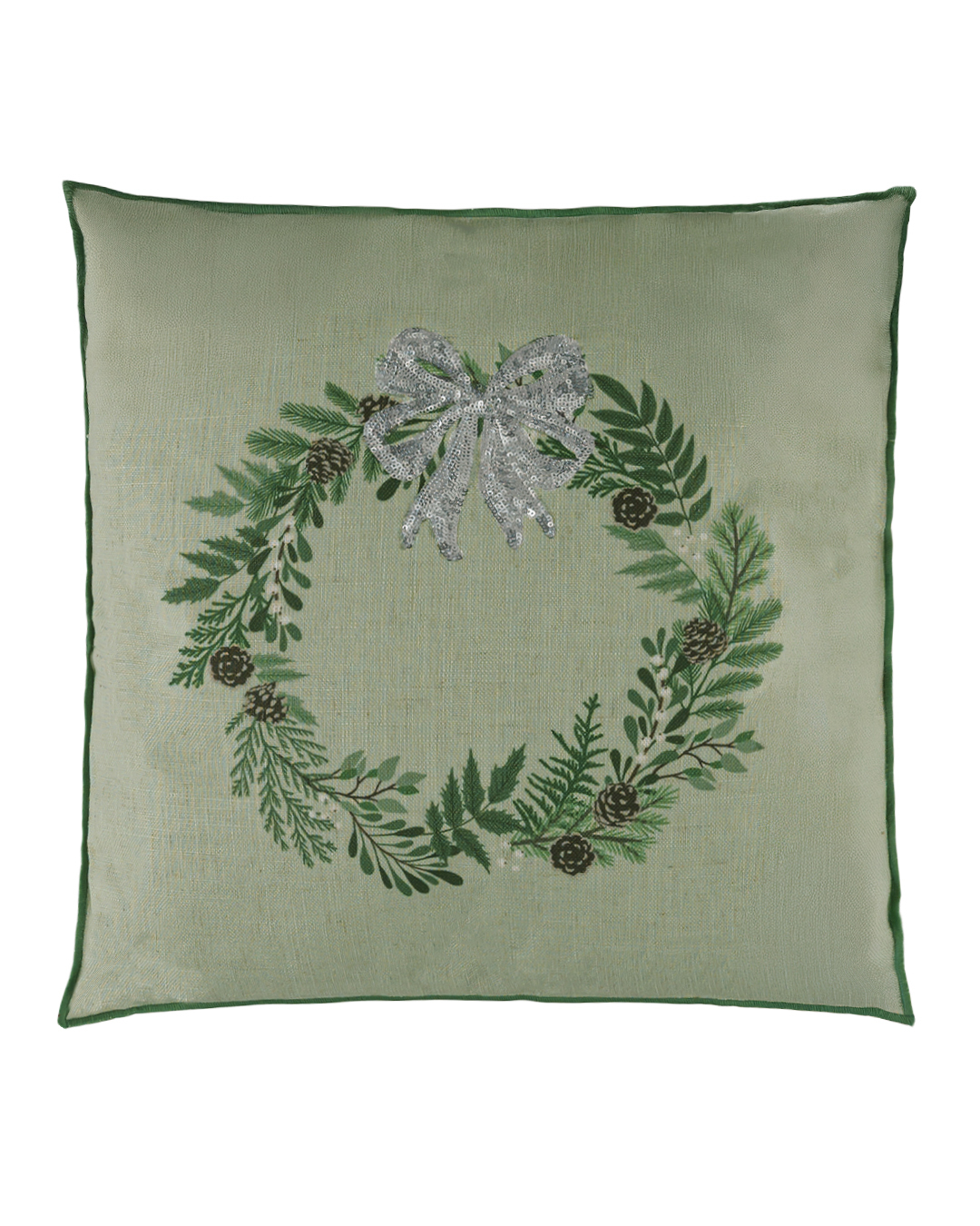 Coussin décoratif avec rembourrage, 45 x 45 cm - Canto Abete - imprimé et pailleté, festif, vert
