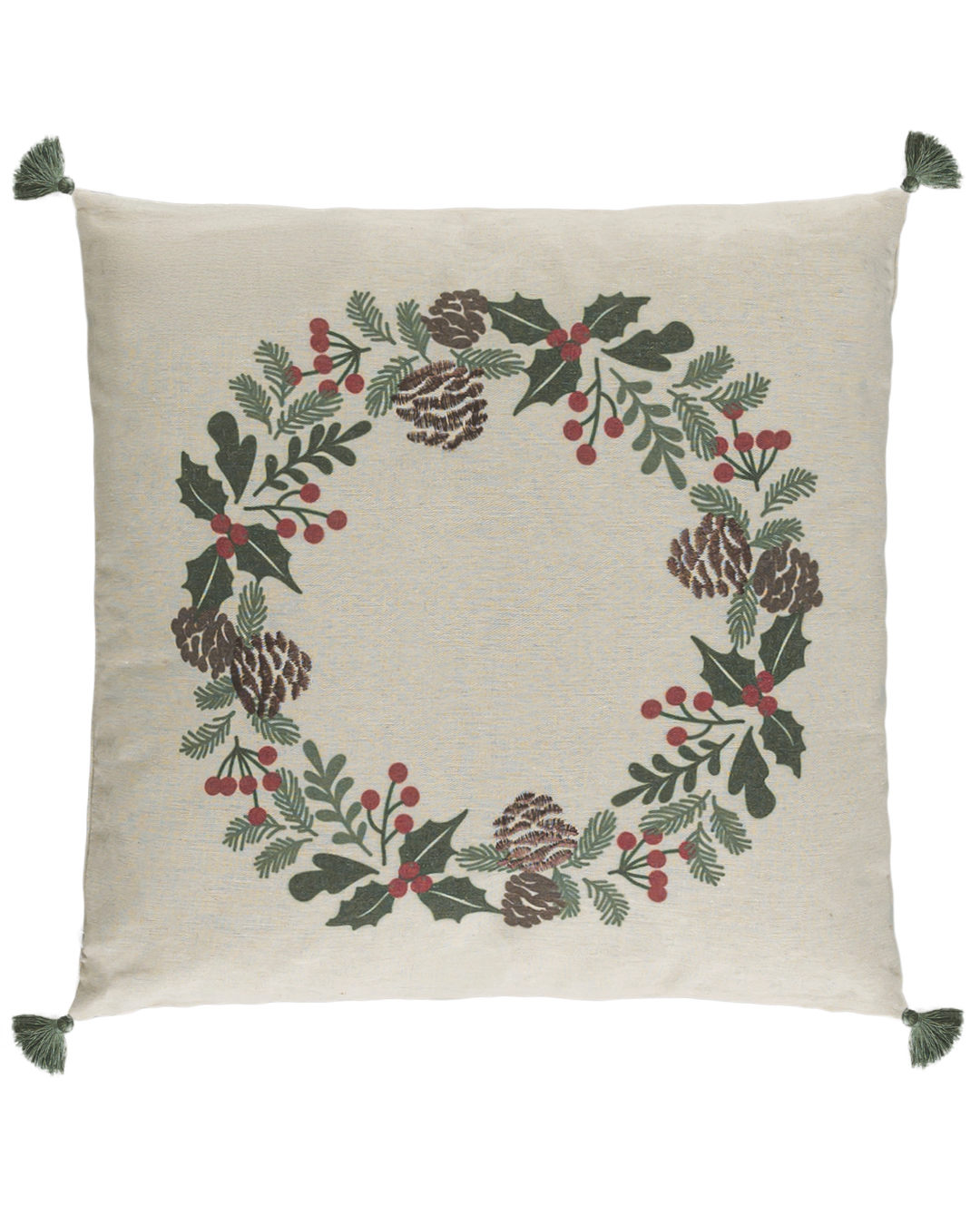 Coussin décoratif avec rembourrage, 45 x 45 cm - Canto Dono - à franges, festif, gui, crème
