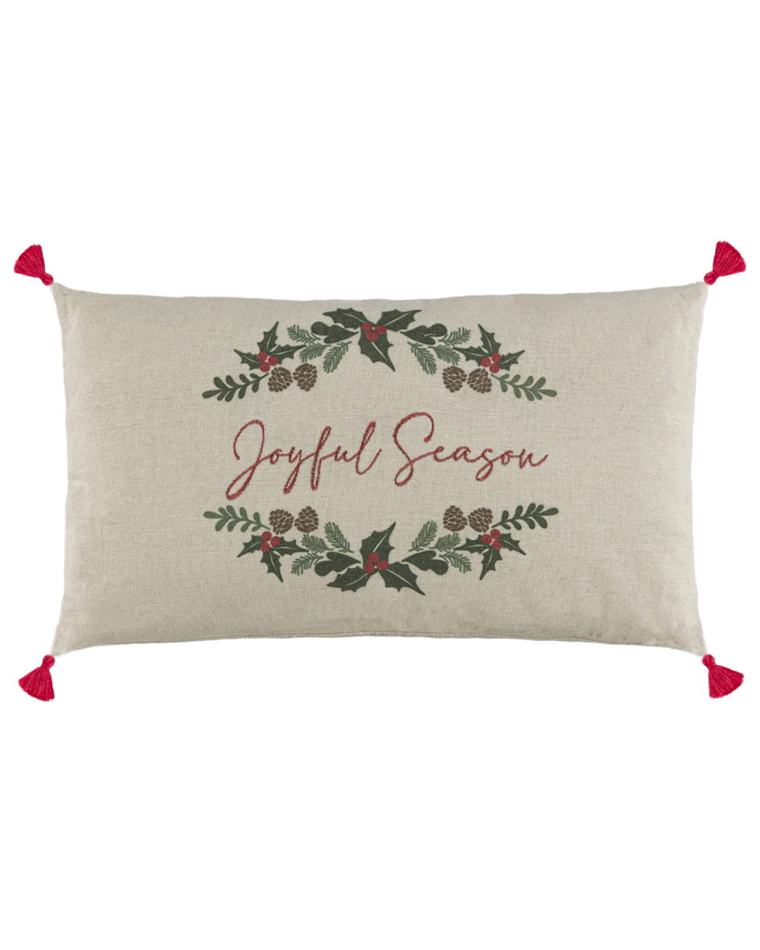 Coussin décoratif avec rembourrage, 30 x 50 cm - Canto Rami - à franges, festif, gui, crème