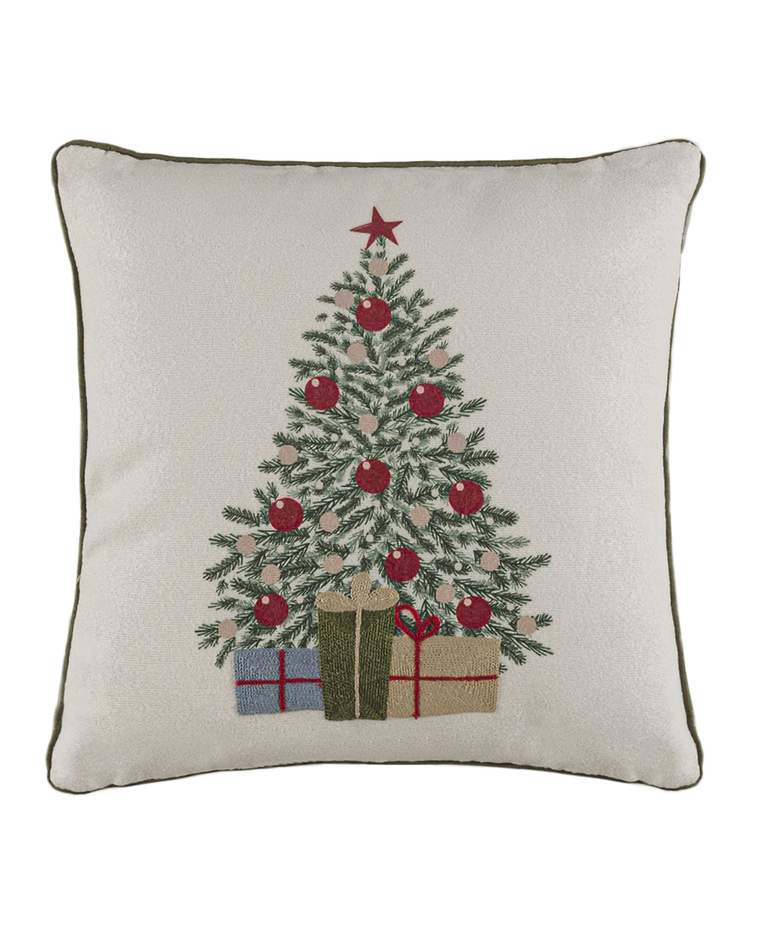 Coussin décoratif avec rembourrage, 45 x 45 cm - Canto Albero - brodé, festif, sapin de Noël, blanc