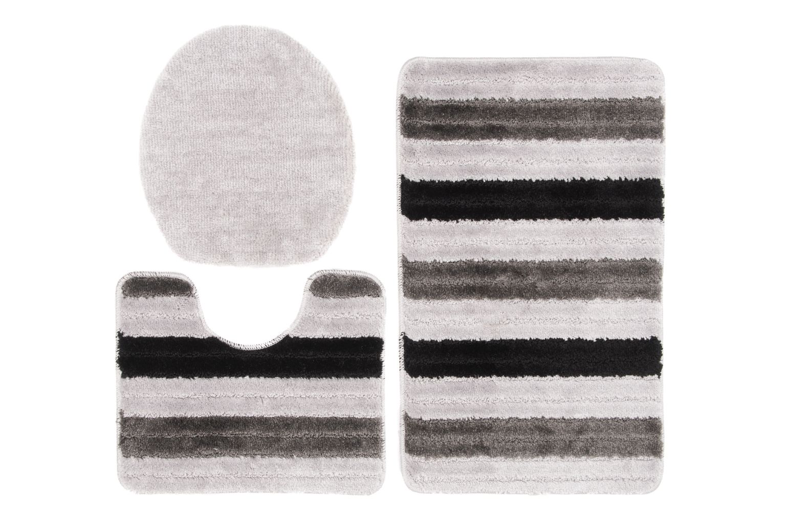 Tapis de salle de bain, ensemble 3 pièces MONO PASKI GREY - antidérapant, rayures, gris