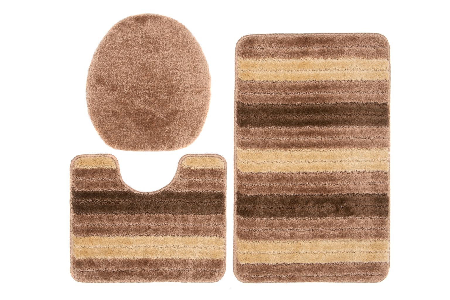Tapis de salle de bain, ensemble 3 pièces MONO PASKI BEIGE - antidérapant, rayures, beige