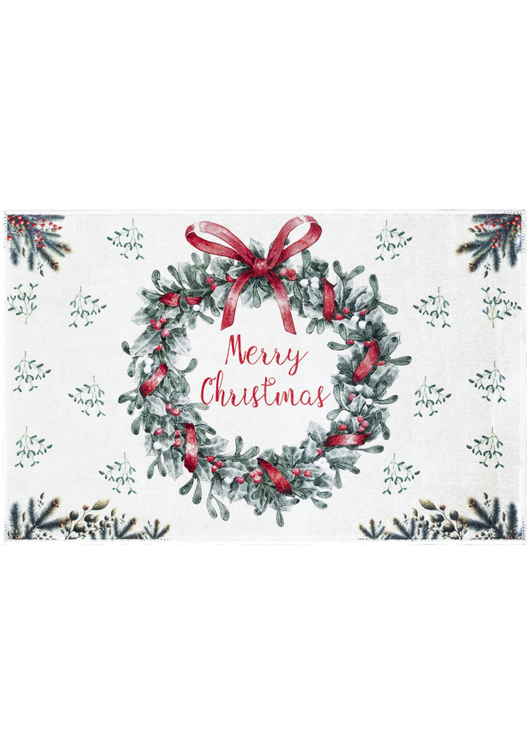 Tapis de Noël, tapis à couronnes - XMAS RING Paillasson de Noël, blanc, écru