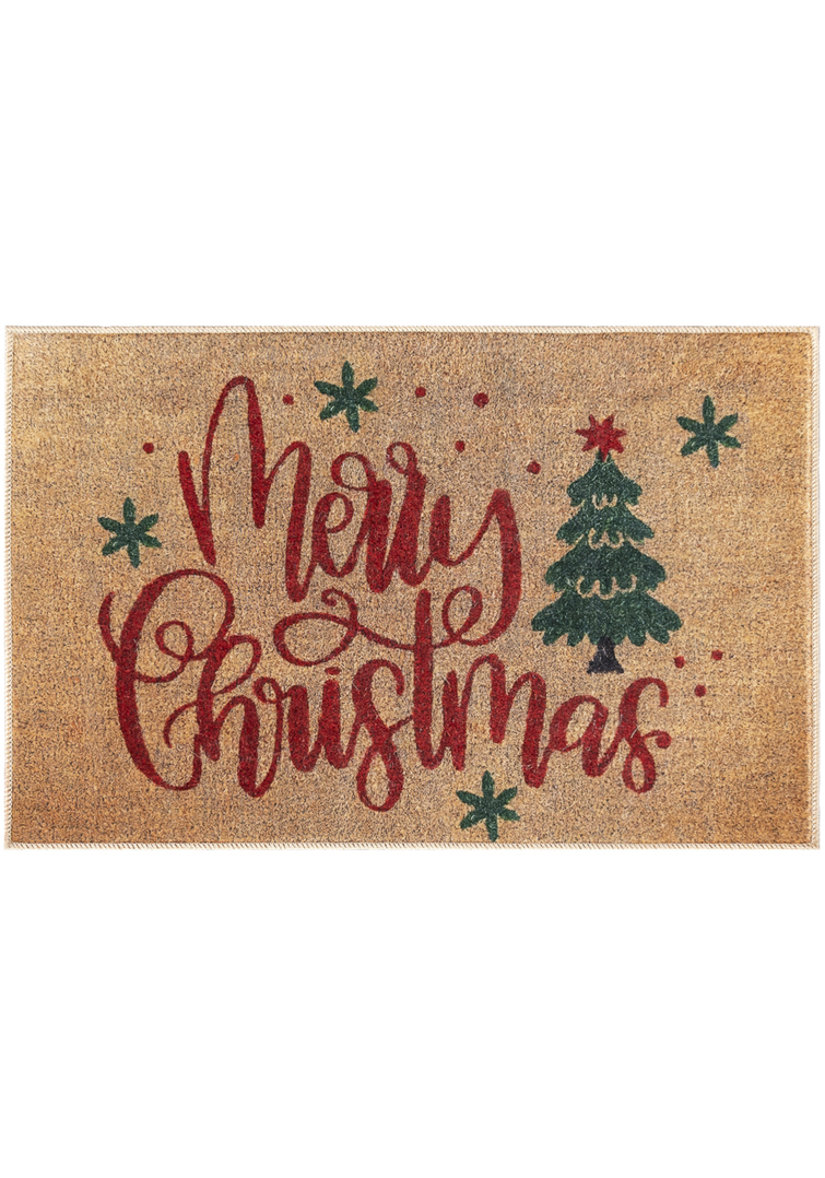 Tapis de Noël, tapis Merry Christmas - paillasson XMAS TIME, marron