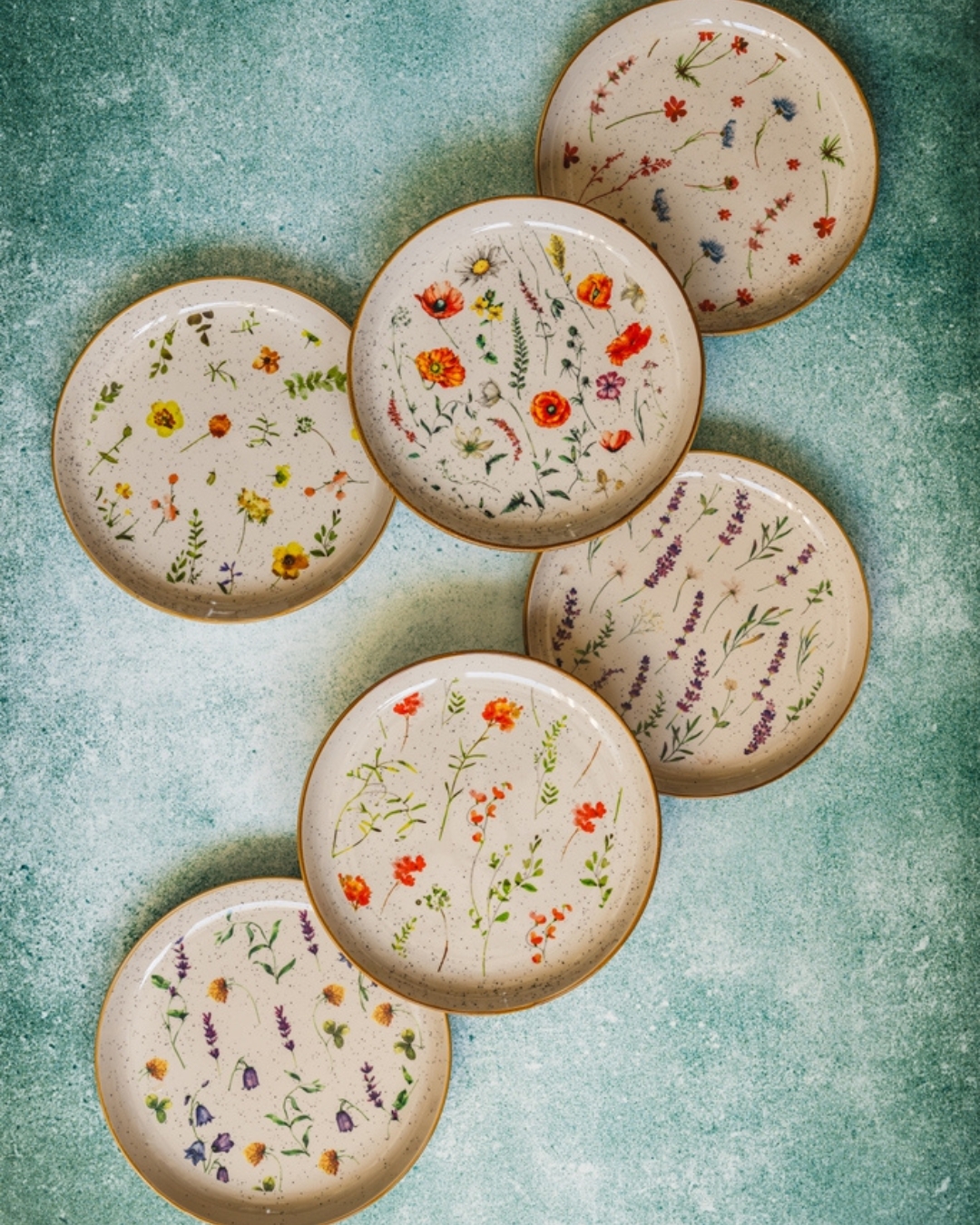 Assiettes à dessert, rondes 19,5 cm lot de 6 pièces - Fiori Ilaria - beige, fleurs des champs, motif floral, mélange de motifs