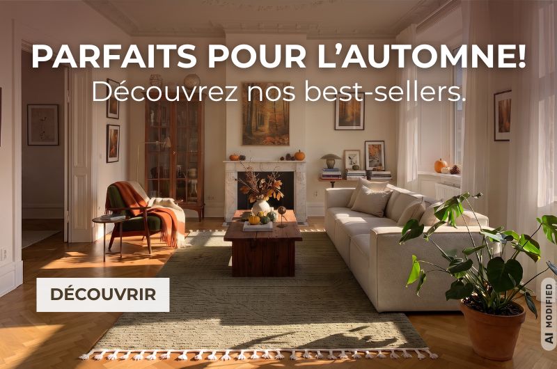 Tapis vert pour salon dans une d&eacute;coration int&eacute;rieure automnale et chaleureuse